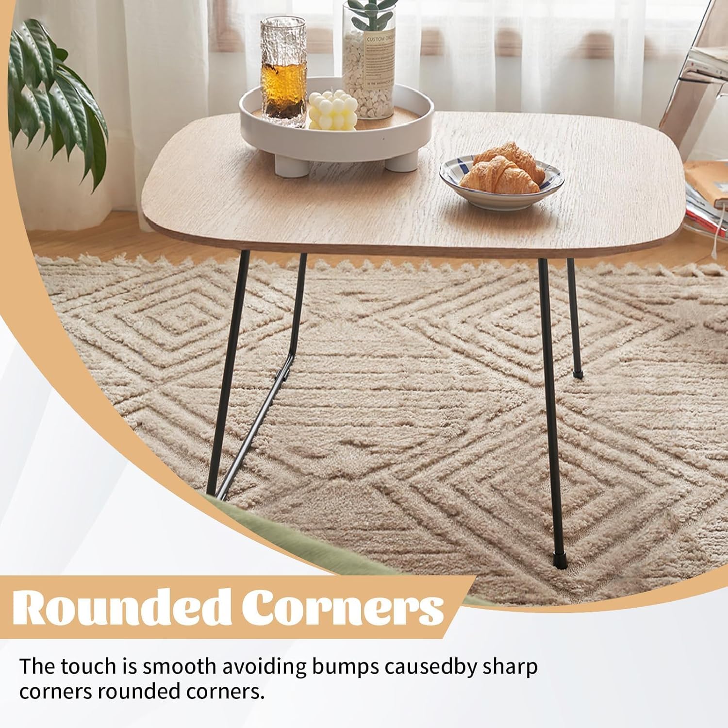 Modern 31.5” Square Coffee Table - Minimalist Wood Center Table with Rounded Corners, Small Low Table for Living Room & Small Spaces, Aesthetic Accent Table, Natural Wood