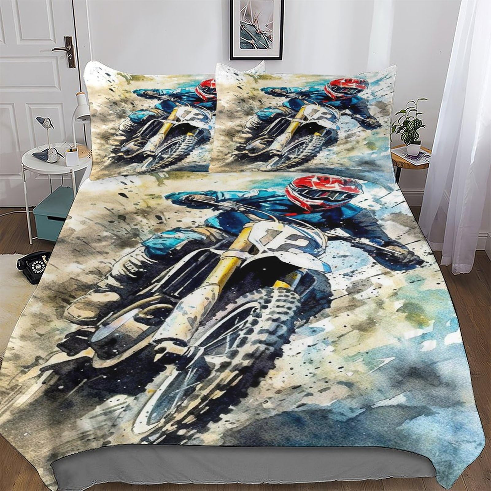 Motocross housse de couette pour lit ado douce et hypoallergique