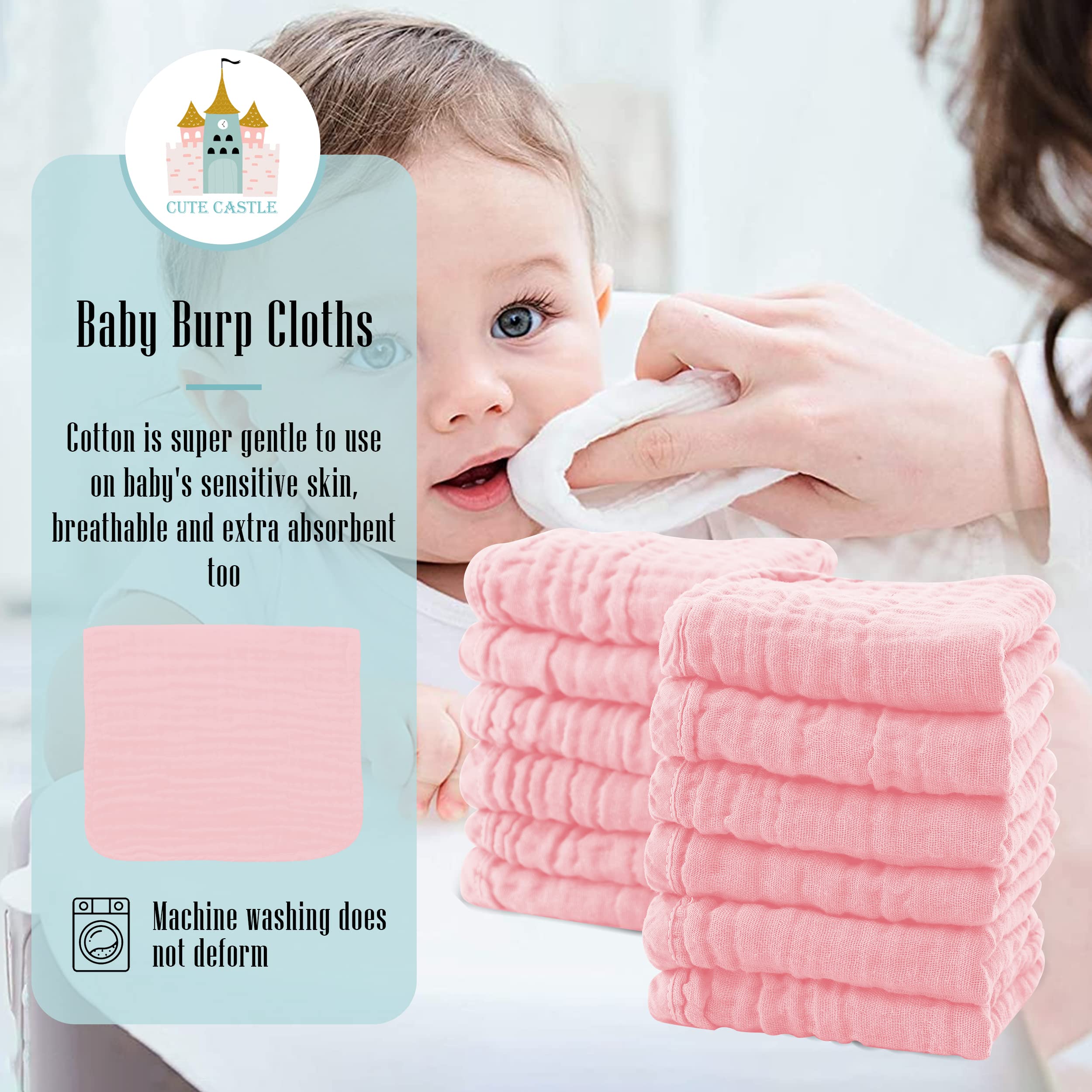 AOOZTO Cute Castle 12 sztuk muślinów burp ubrania dla niemowląt - bardzo miękkie 100% bawełniane ubrania dla niemowląt - Duże 20'' na 10 cali super chłonne mleczne pająki - burpy ubrania dla unisex