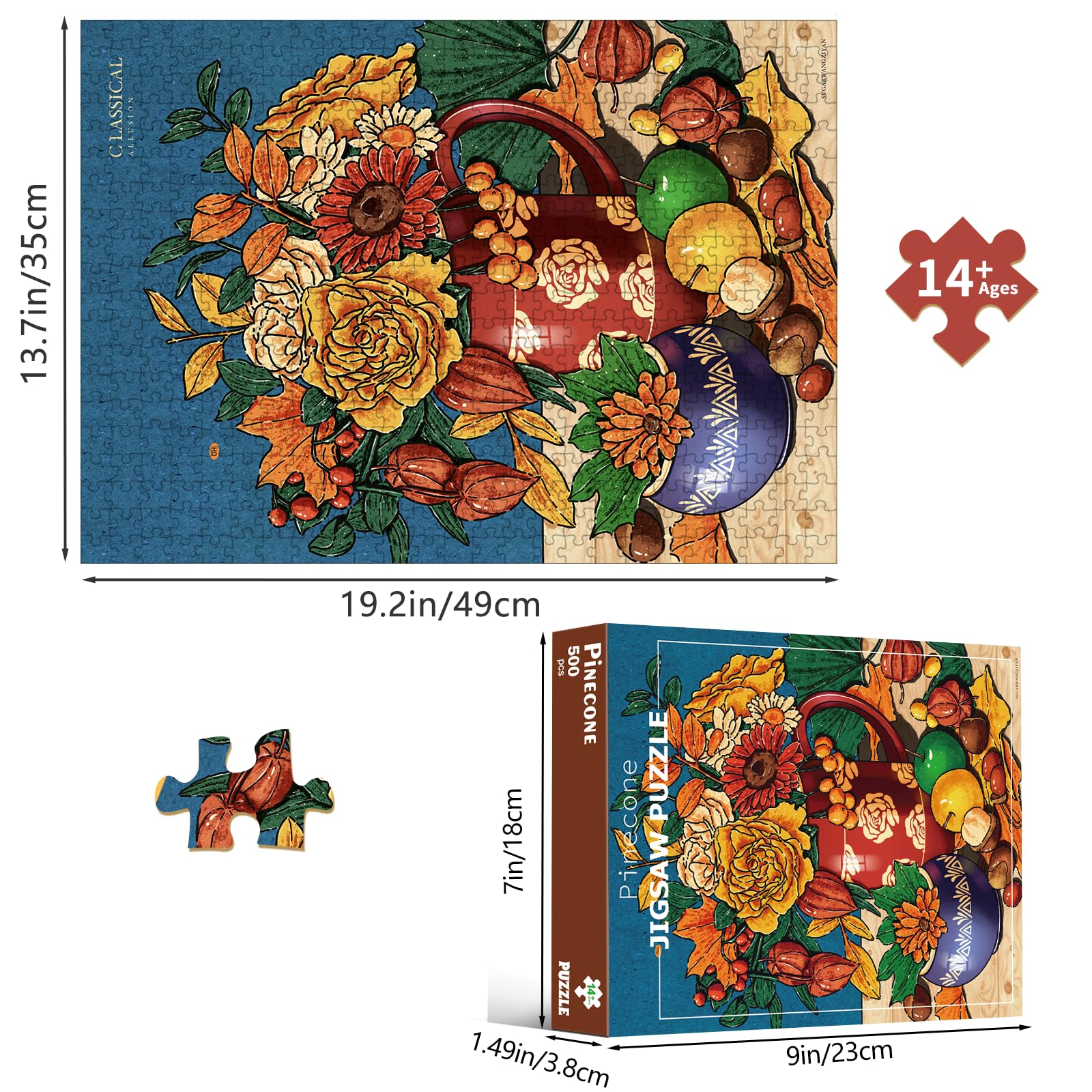 HUADADA 500 Piece Jigsaw Puzzles for Adults -Pinecone- Jigsaws for Adults Family Decoration Jigsaw Puzzle (No partitioned areas on the back) - Image 3