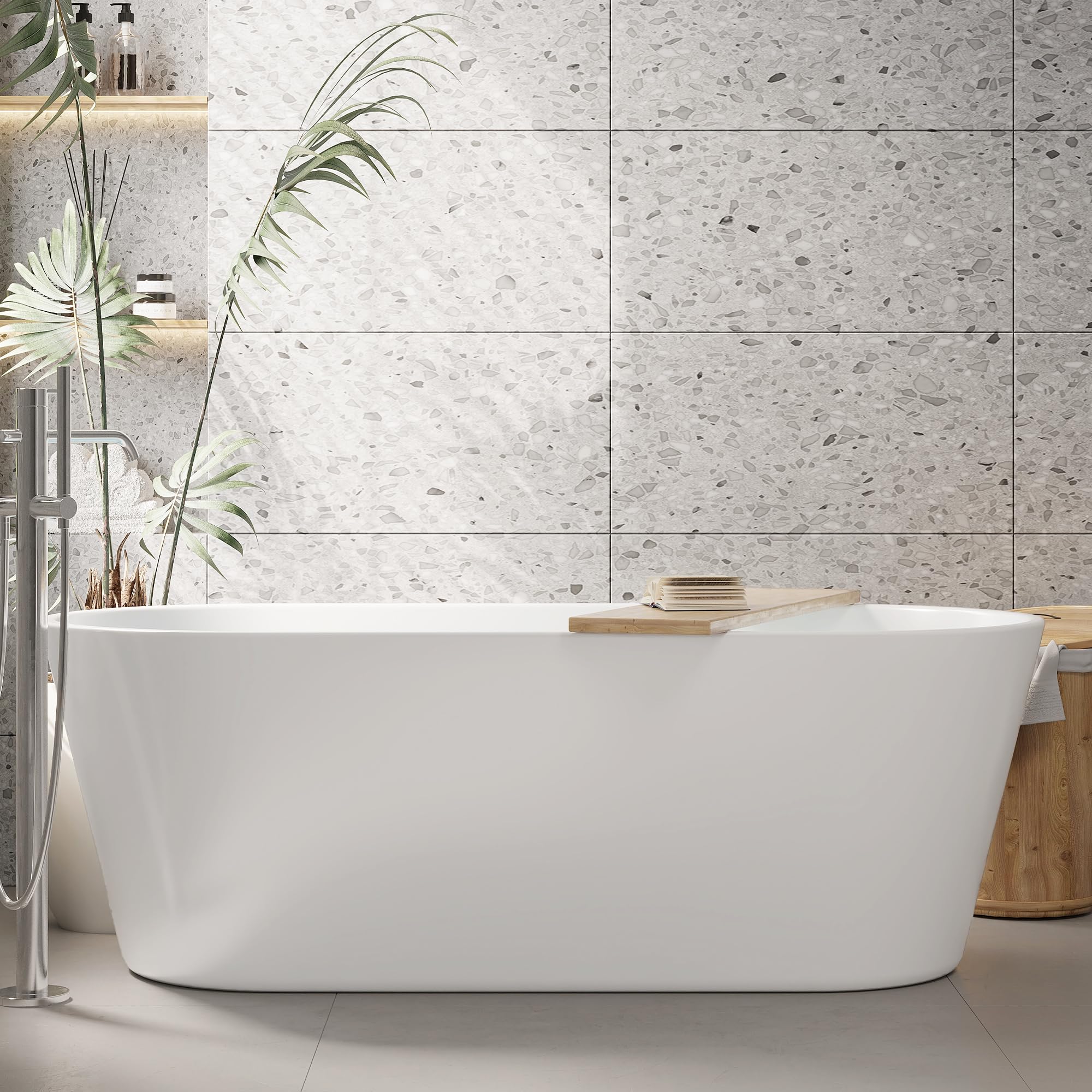 67 in Acrylic Freestanding Bathtub, Deep Soaking Tub with Non-Slip Base, cUPC Certified Free Standing Tub, Chrome Drain Bath Tub, Modern Tub for Bathrooms, White