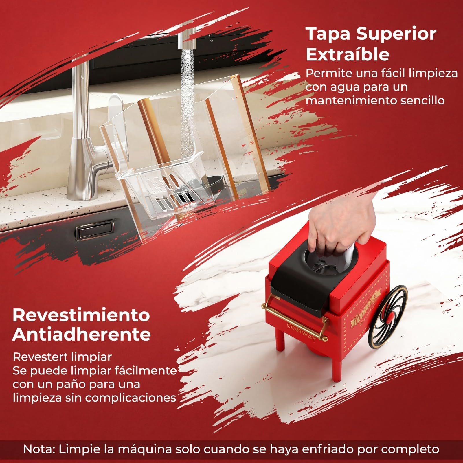 COSTWAY 1200 W Palomitero Eléctrico de Aire Caliente, Máquina de Palomitas Maíz sin Aceite ni Grasas, 12 Tazas con Vaso Medidor, Palomitera Retra de Sobremesa para Hogar, Cine, Fiesta