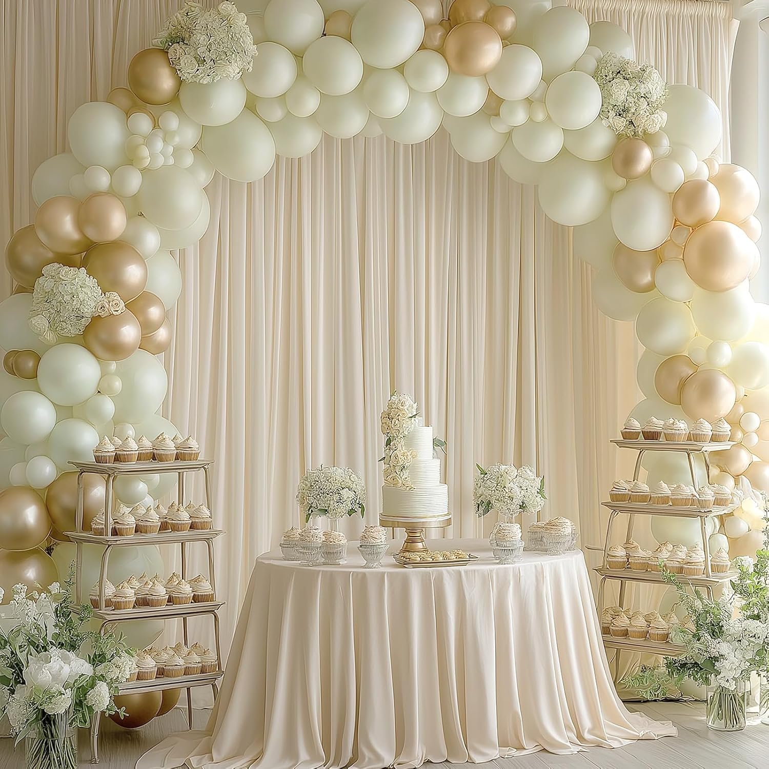 20x10FT Ivory Backdrop Curtain for Wedding Parties Wrinkle Free Curtain Backdrop for Baby Shower Drapes for Birthday Party Photography Background Soft Fabric 5ft x 10ft, 4 Panels