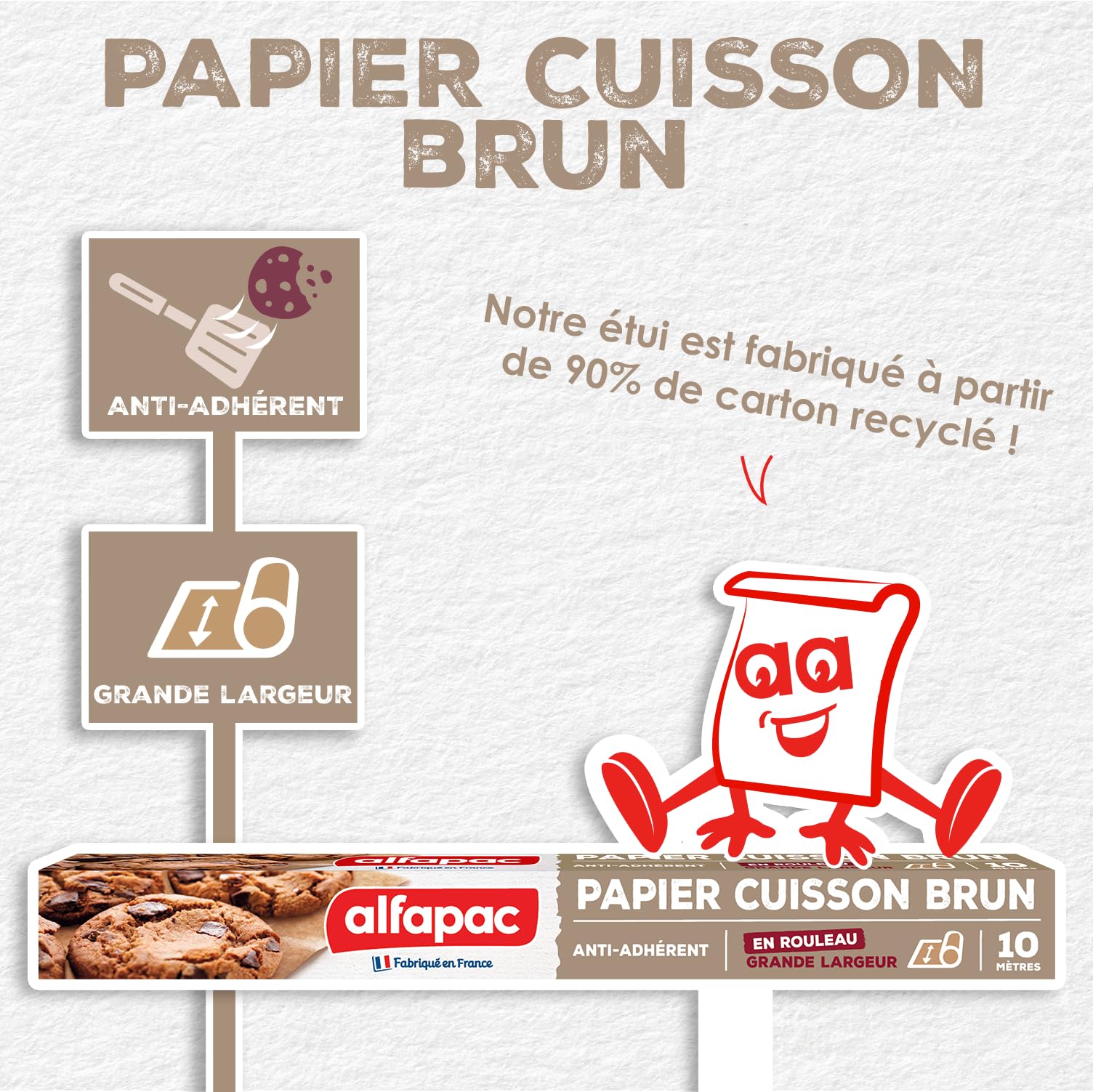 Alfapac Papier Cuisson Brun 10M Anti-adhérent Grande Largeur Fabriqué en France