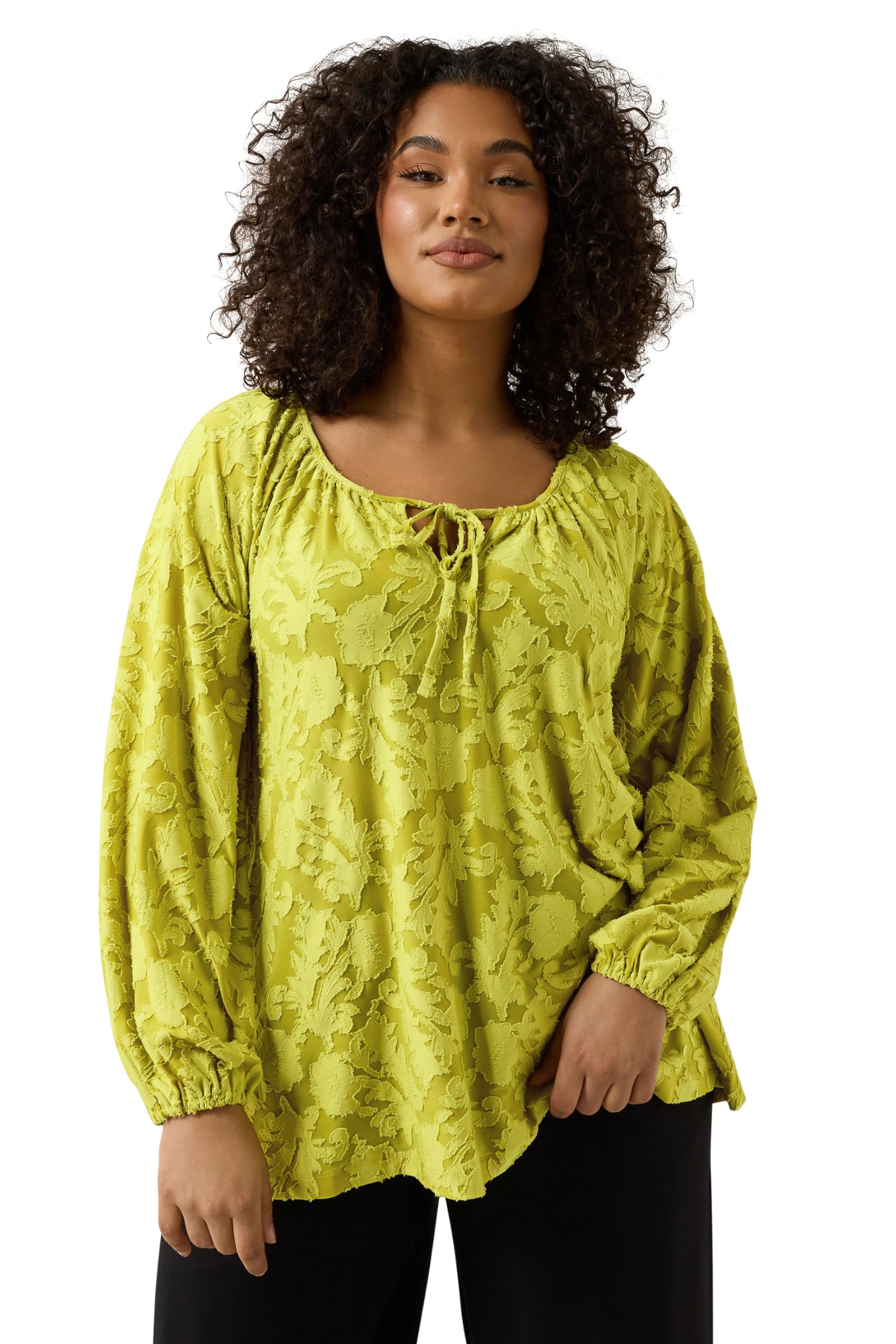 Evans Women's Green Curve Chartreuse Floral Burnout Blouse - Plus Size Curve
