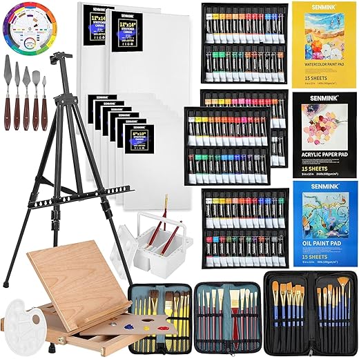149Pcs Deluxe Artist Painting Set with Aluminum and Beech Wood Easel, 48 Colors Acrylic & Oil Paints, 24 Colors Watercolor Paints, Art Paint Supplies for Artists, Beginner & Adults