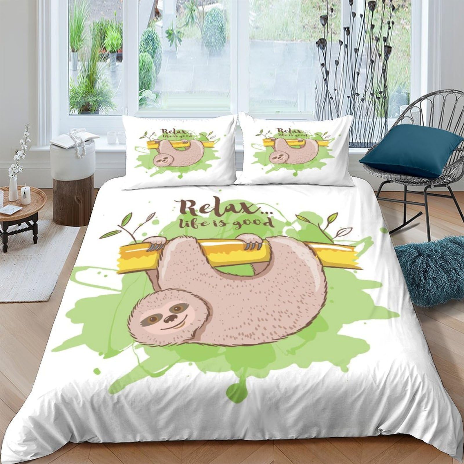 Ctjqhvkz Style-1 3D Printed Sloth Relax Fitted Sheet Microfiber Soft Washable Green Cartoon Bed Cover For Bedroom Dorm Decor Single（135X200cm）