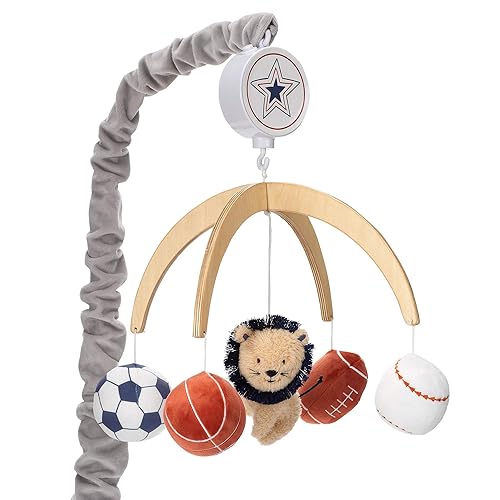 Lambs & Ivy Salón de la Fama León/Pelotas Deportivas Musical Baby Cuna Móvil Chupete Juguete