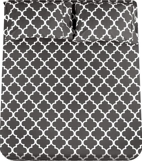Utopia Bedding 4 Piece Printed Bed Sheet Set  1 Fitted & Flat Sheet with 2 Pillowcases  Wrinkle, Shrinkage and Fade Resistant  Soft Brushed Microfiber Fabric (Super King, Print Grey)