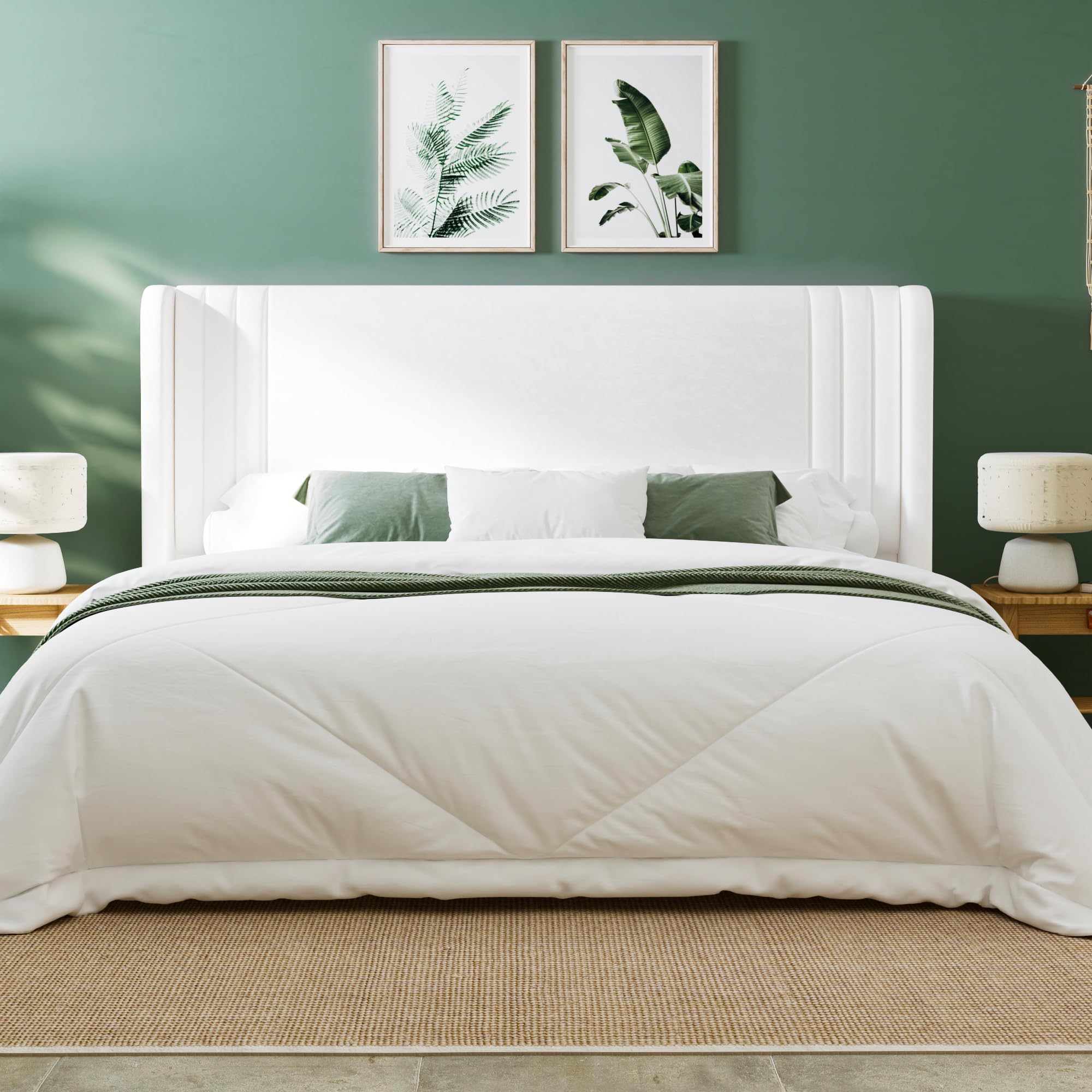 Allewie King Size Velvet Platform Bed Frame with Vertical Tufted Wingback Headboard, Easy Assembly, Under Bed Storage, No Box Spring Required, Modern