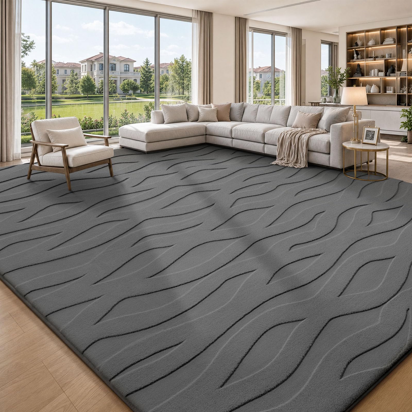 Sour Lemon Large Rugs Living Room 200x300cm, Washable Grey Rug for Bedroom