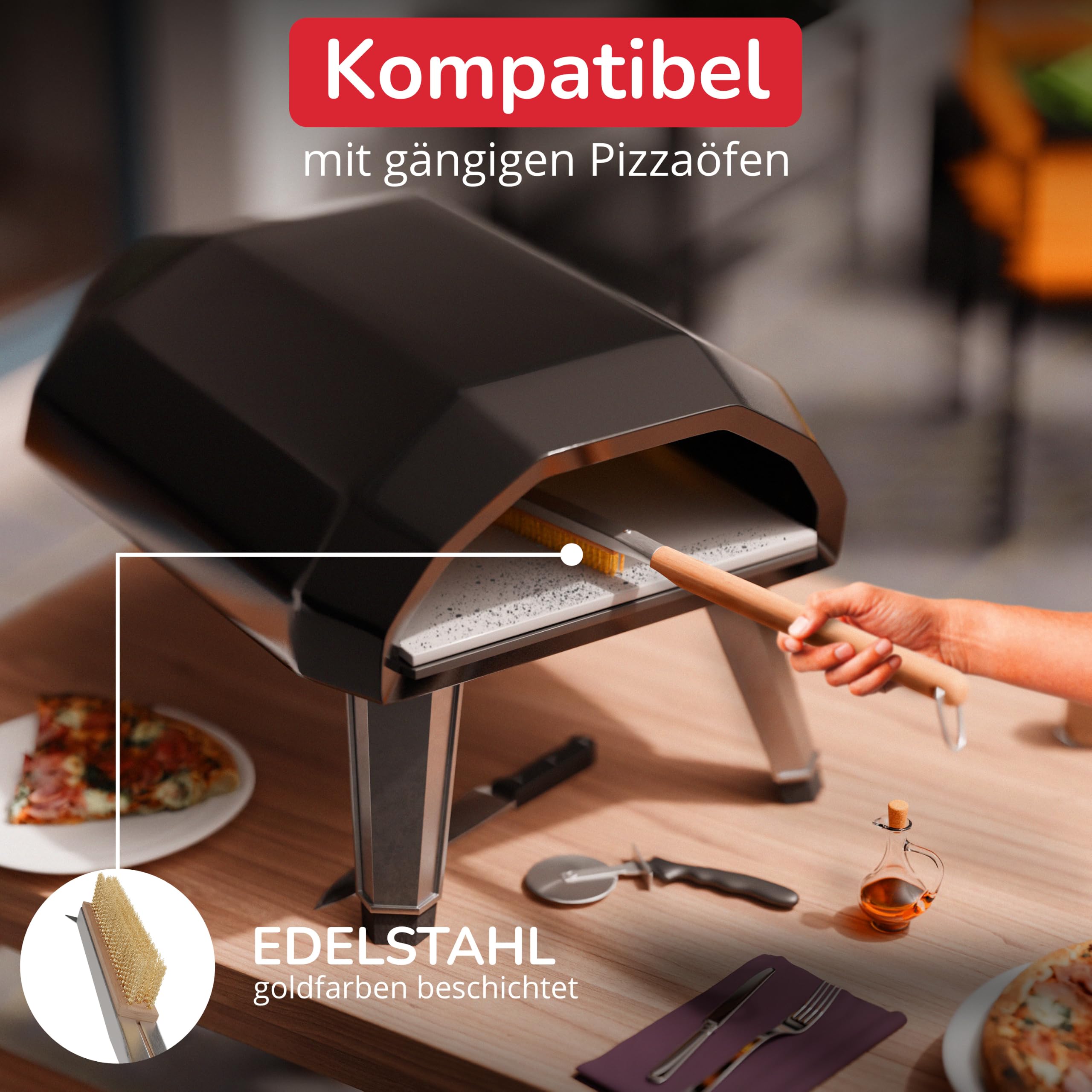 Senwosa Pizzaofen Zubehör Kit - Premium 6-teiliges Set für Zuhause Pizza Herstellung - Pizzaschieber, Backofen/Steinbürste, Pfannenwender/Bubble Popper, Cutter Rocker, Teigwalze, Teigschaber