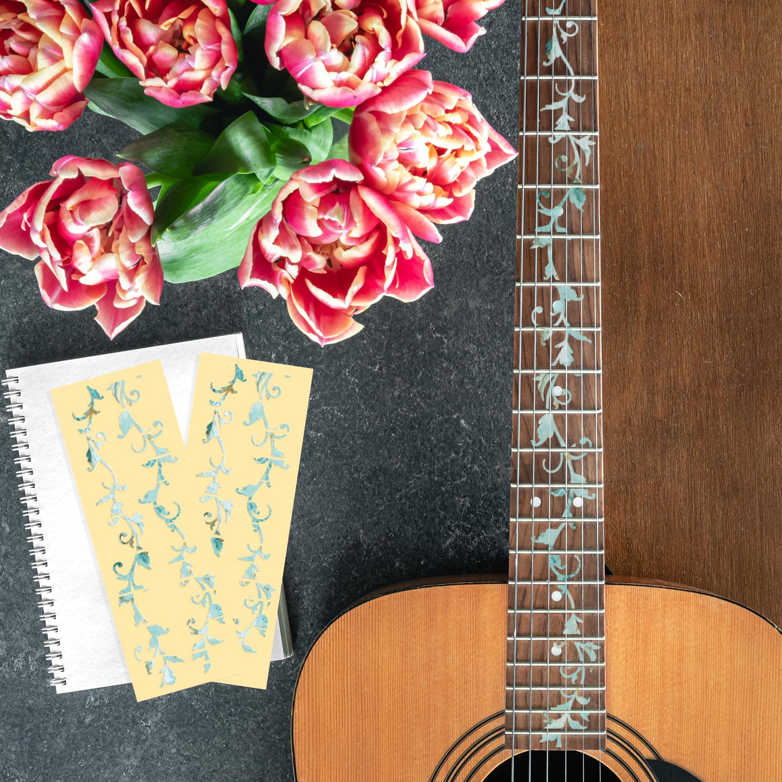 PLIGREAT 2 Pz Chitarra Decor Adesivi Chitarra Collo Adesivo DIY Chitarra Decor Foglie Verdi Rimovibili Decalcomanie per Chitarra Acustica Decor Chitarra Musicale Strumenti Musicali Negozio Forniture