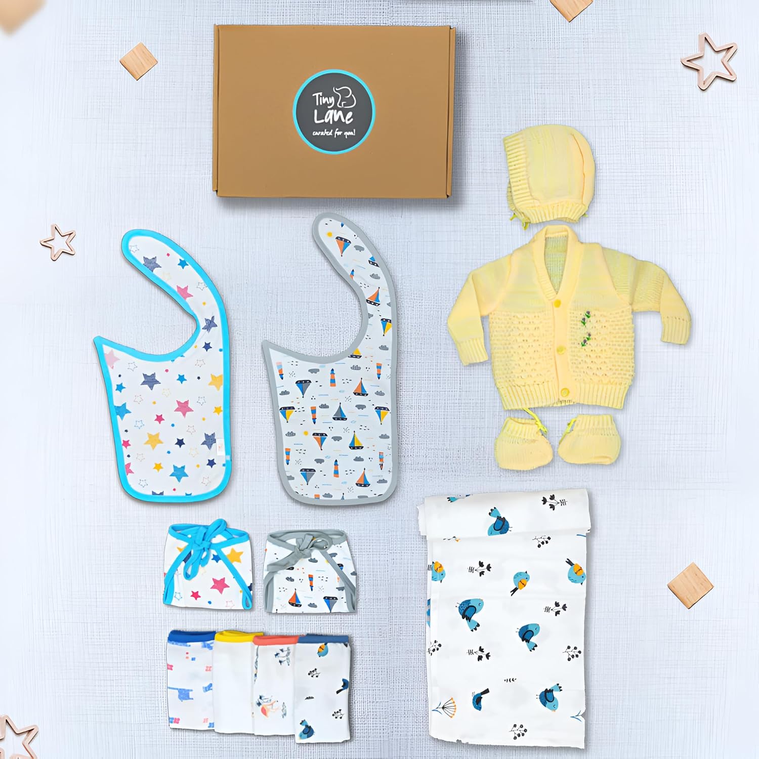TINYLANE Newborn Baby Winter Gift Set (13 Pcs) for 0-3 Months | Swaddle, Sweater, Bibs, Cap, Booties, Washcloths & Nappies | Soft Essential Clothing Gift Pack TINYLANE Newborn Baby Winter Gift Set (13 Pcs) for 0-3 Months | Swaddle, Sweater, Bibs, Cap, Booties, Washcloths & Nappies | Soft Essential Clothing Gift Pack