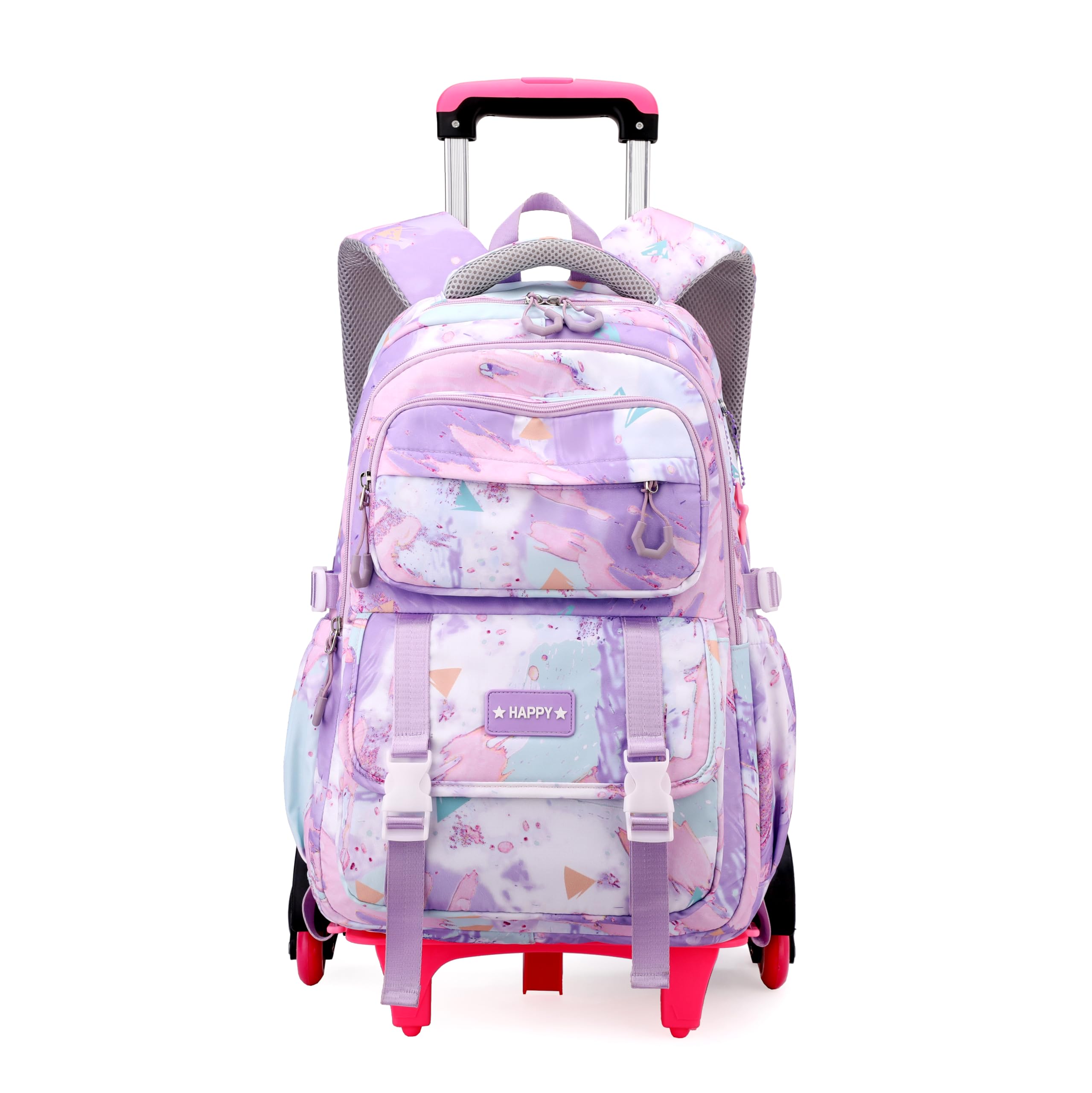NIWEIYA Kids Rolling Backpack for Girls School Backpack with Wheels for Girls Wheeled Bookbags Roller Trolley Bags for Primary Students, 6-Wheel