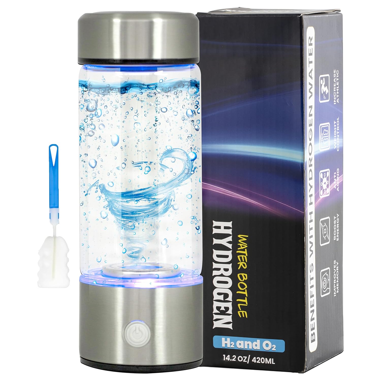 ZEICO Hydrogen Water Generator Bottles – 1680PPB, SPE PEM Technology, 3Min Rapid Hydrogen Water Generator, Portable 420ml Rechargeable Ionizer Machine for Home, Office, Fitness & Wellness (Silver)