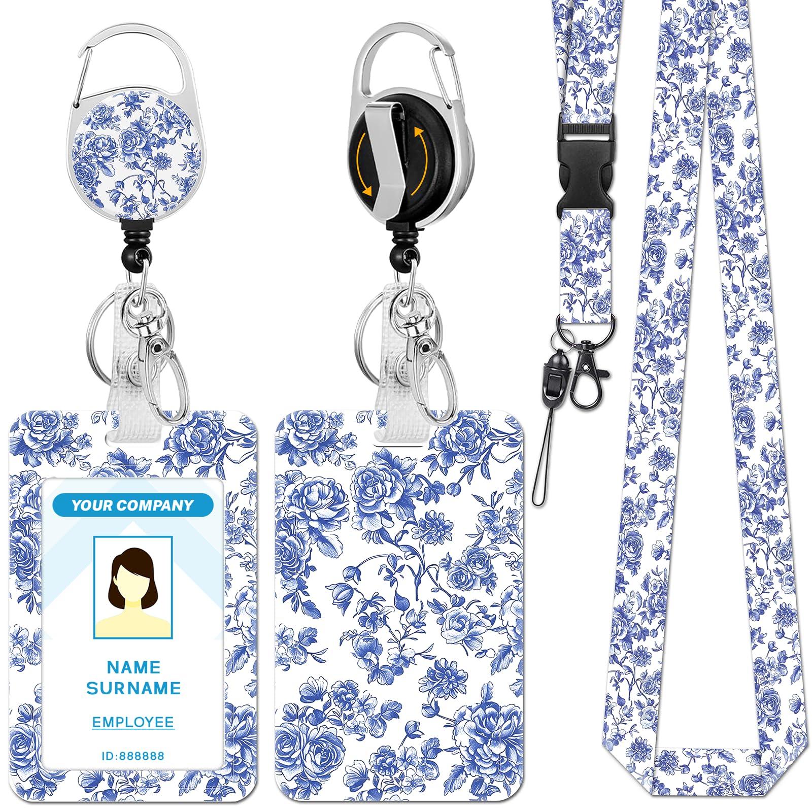 Hancynir Floral Lanyards for Id Badges, Badge Holder Retractable Reel Clip