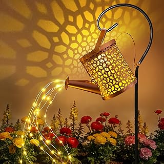Solar Watering Can Lights Outdoor Garden Decor, Birthday Gifts for Women | with LED Cascading Lights, 2 Lighting Modes, IP65 Waterproof Hanging Lanterns for Yard Patio Lawn, Beehive Pattern