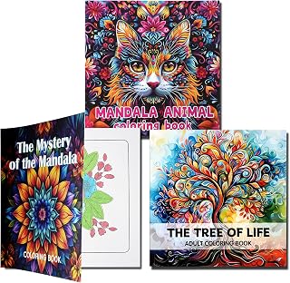 OSDUE 3 Piezas Libros Mandalas Colorear Adultos, 72 Patrones y Diseños únicos De Animales Mandalas y Albero Colorear Por Numeros Adulto No Traspasa la Tinta Para Adultos Adolescente