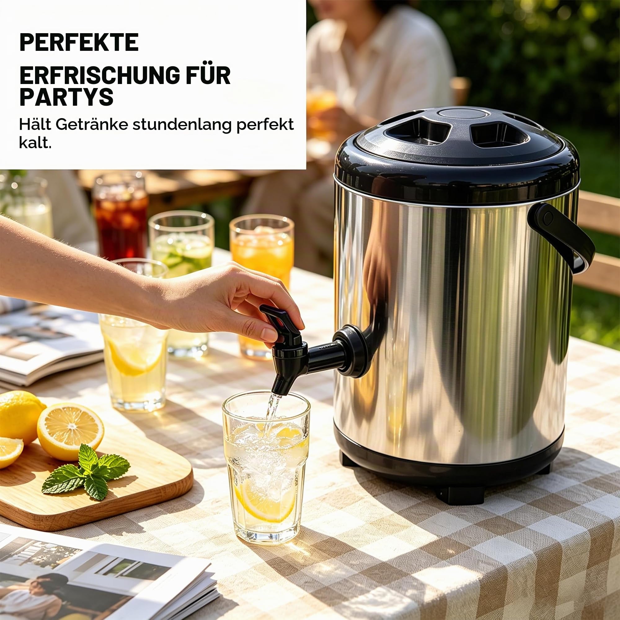 Isolierter Getränkespender, 2 Gallonen/8 l, Thermo Getränkespender aus Edelstahl mit Zapfhahn, lebensmittelecht für heißen Tee, Kaffee, Wasser, Restaurant, Getränkeladen(8L)