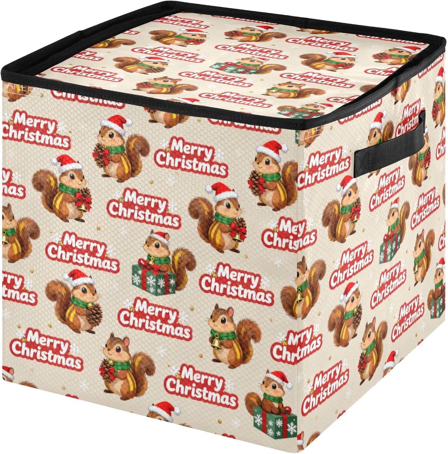 High Capacity Christmas ornament storage Holds Up to 64, Adjustable Dividers, Zippered Top, Two Handles foldable Holiday Storage Case with Lid,Merry Christmas Brown Squirrel