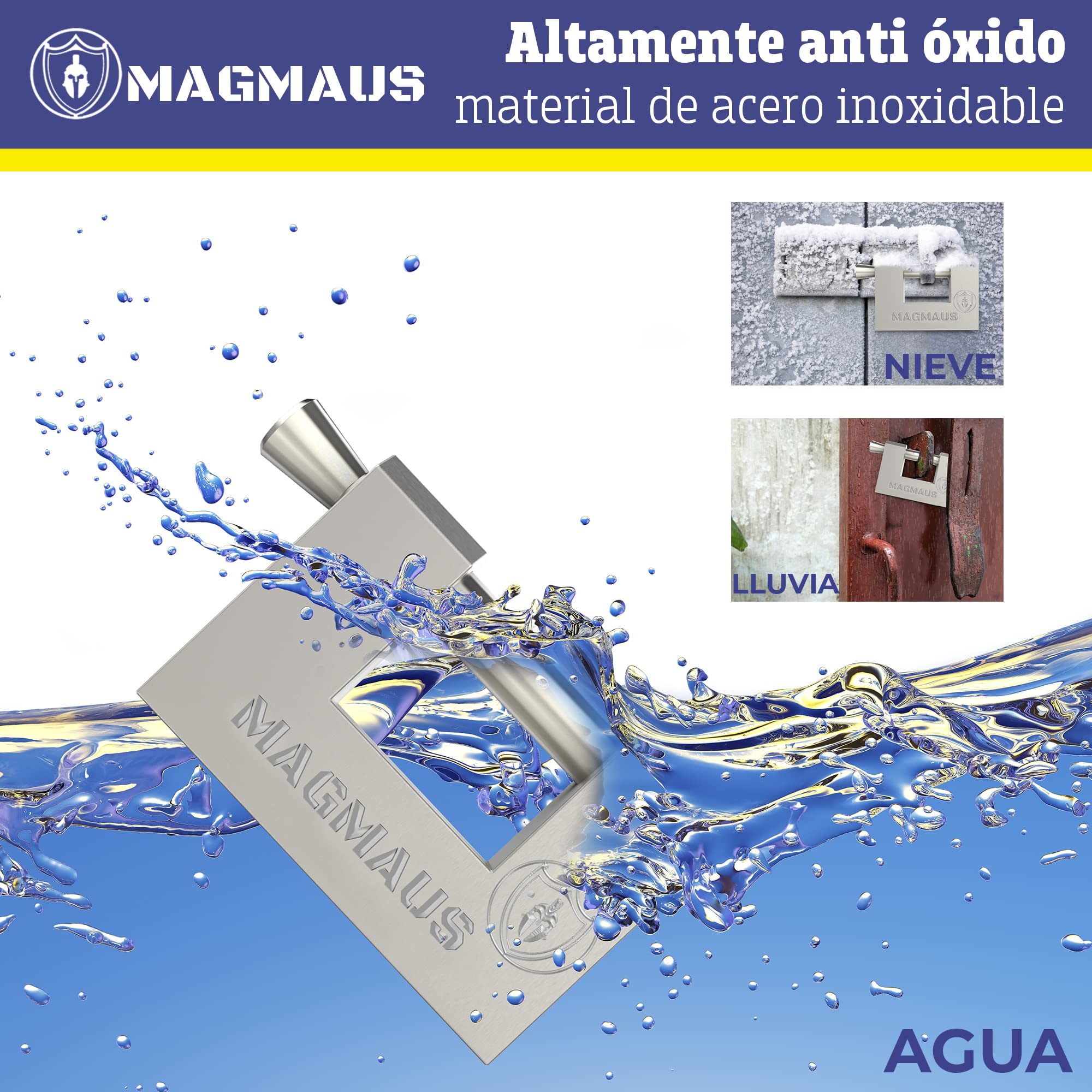 Magmaus® RTL50, candado exterior resistente con 3 llaves, alta seguridad, acero inoxidable, ideal para contenedor, caseta, cadena, puerta