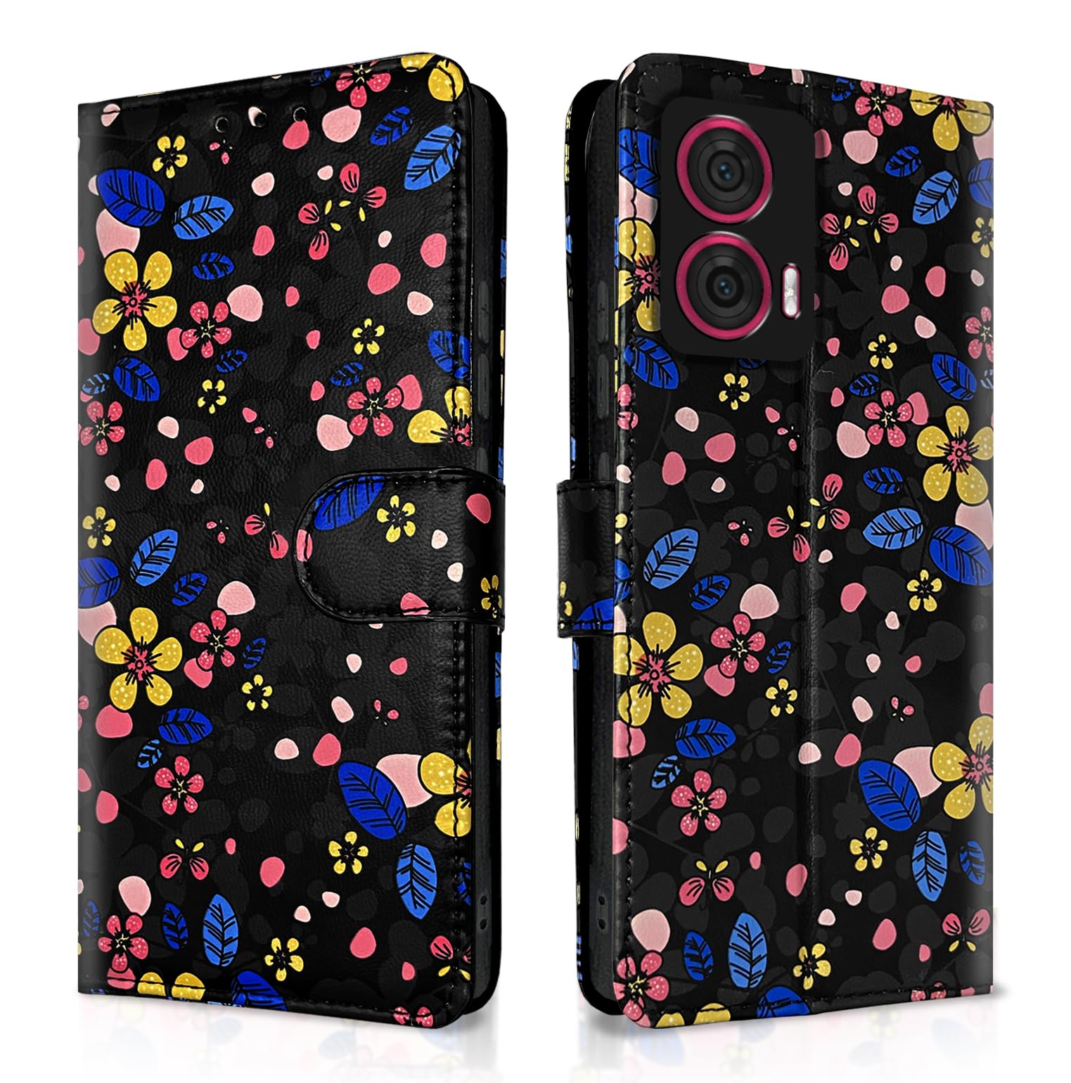 Pikkme Moto Edge 50 Fusion 5G Flip Cover for Girls Leather Finish | Inside TPU with Card Pockets | Wallet Stand and Shock Proof | Complete Protection Flip Case (Black Flower) (B0D62PSCPZ) Amazon Price History, Amazon Price Tracker