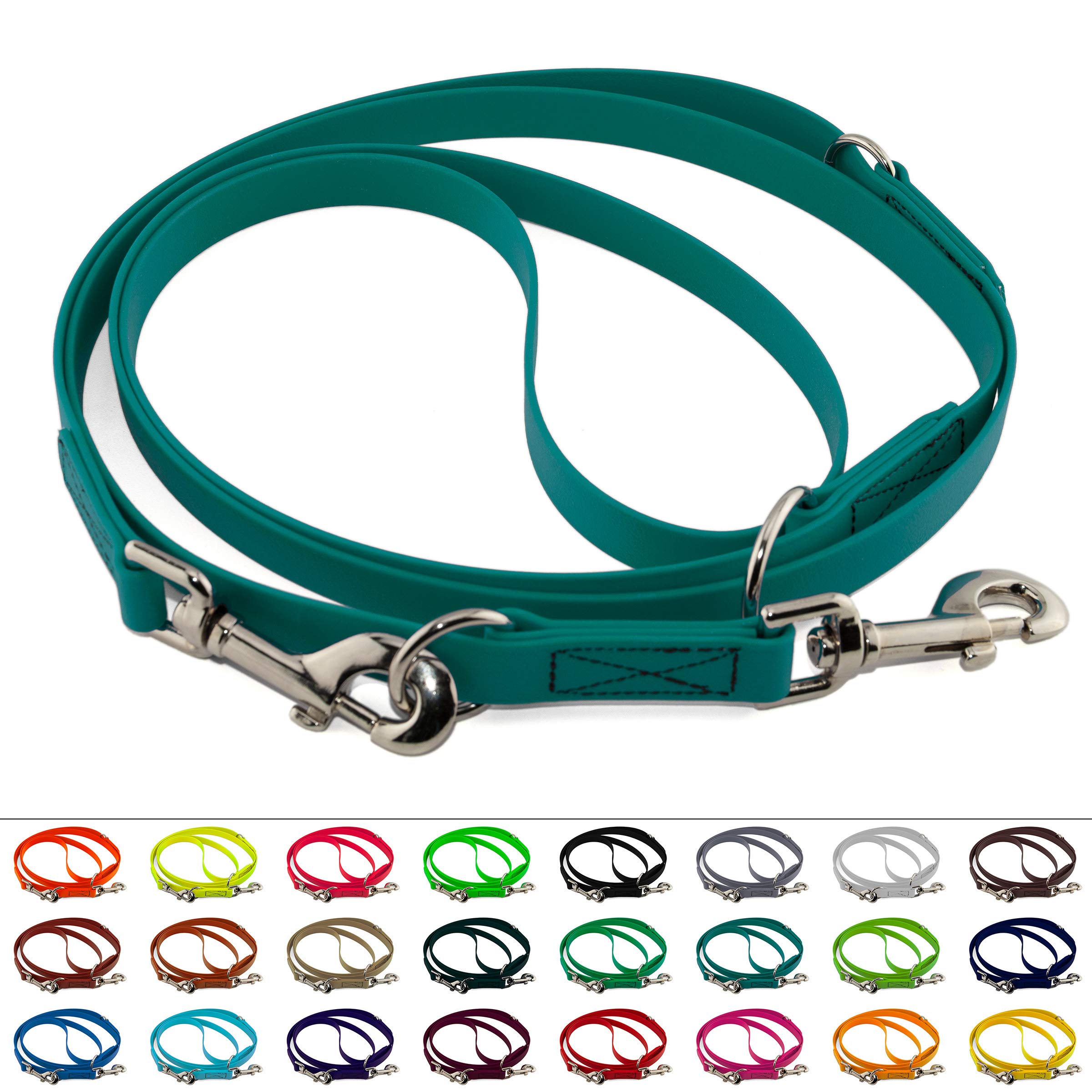 LENNIE Verstellbare BioThane Führleine, 13mm breit, 3m lang, Petrol/Teal, genäht, Doppelleine