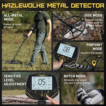 Hazlewolke Professional Metal Detector with 14'' Large Double-D Waterproof Search Coil,4 Mode with High Sensitivity & Pinpointer Function, Metal Detectors for Adults with Backlight LCD Display-DD90