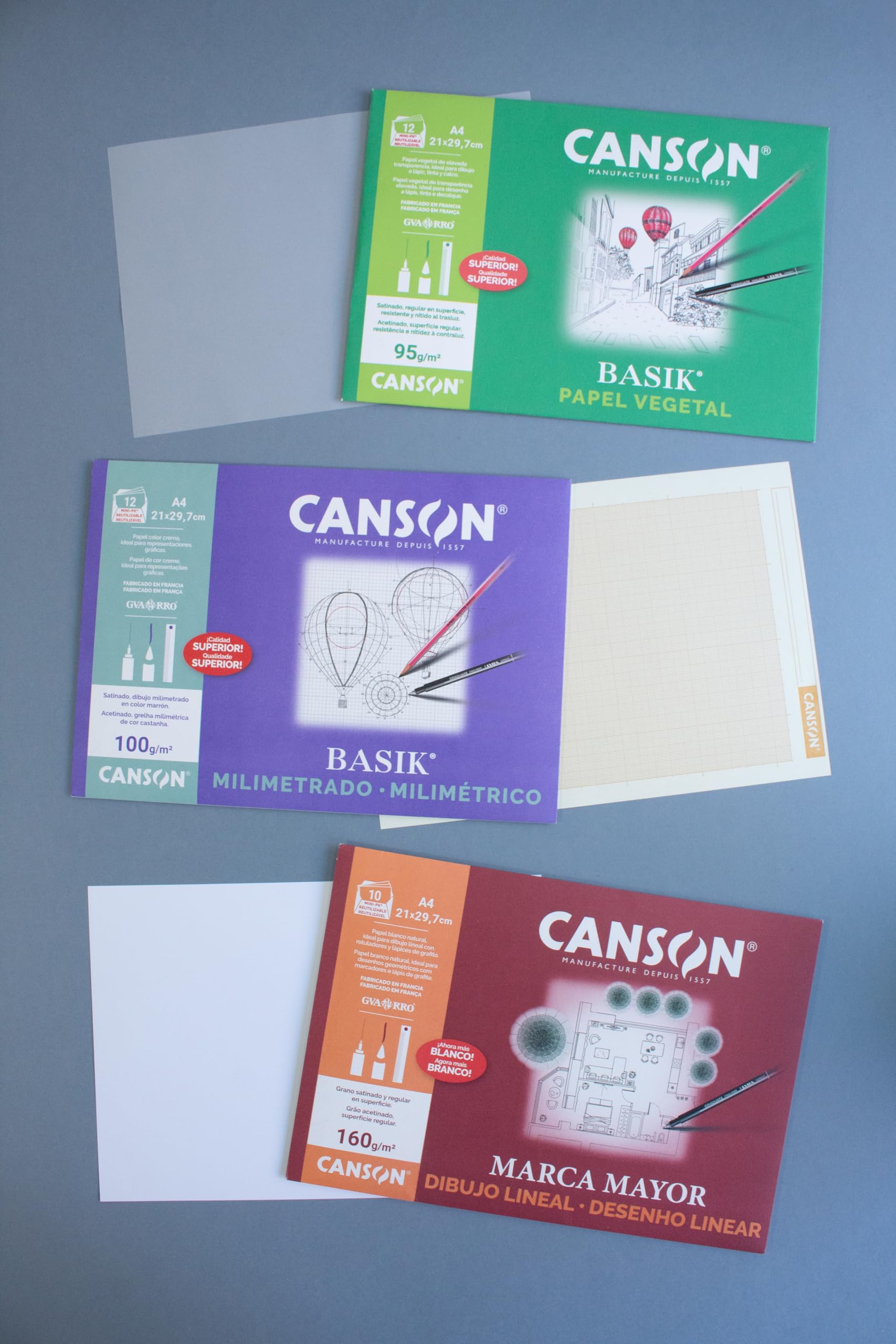 Canson Vegetal Basik, Papeles técnicos, Suave, 90gsm, Minipack, A3-29,7x42cm, Translucido, 12 Hojas
