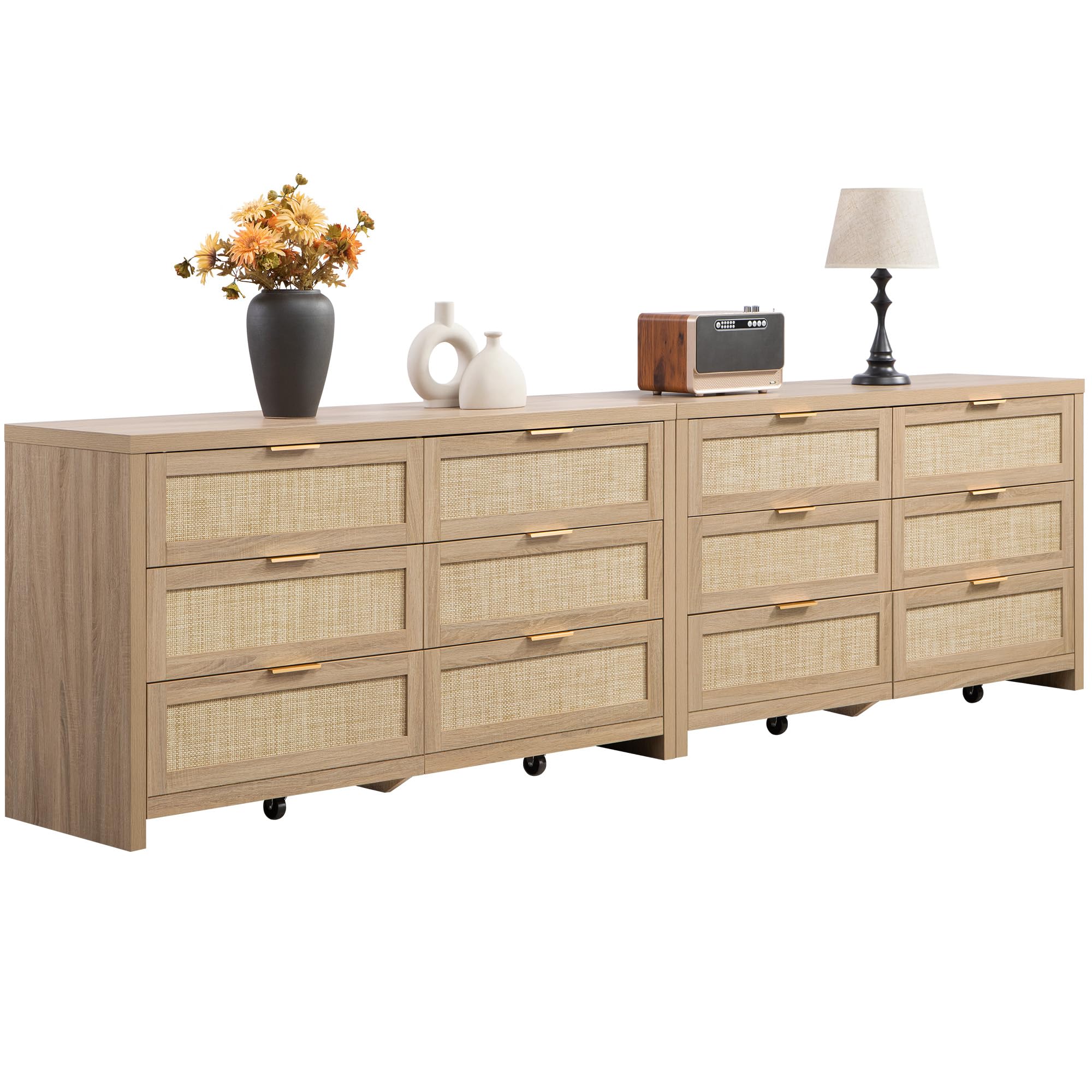 SICOATS Rattan Dressers for Bedroom Set 2, Large 6 Drawer Dresser