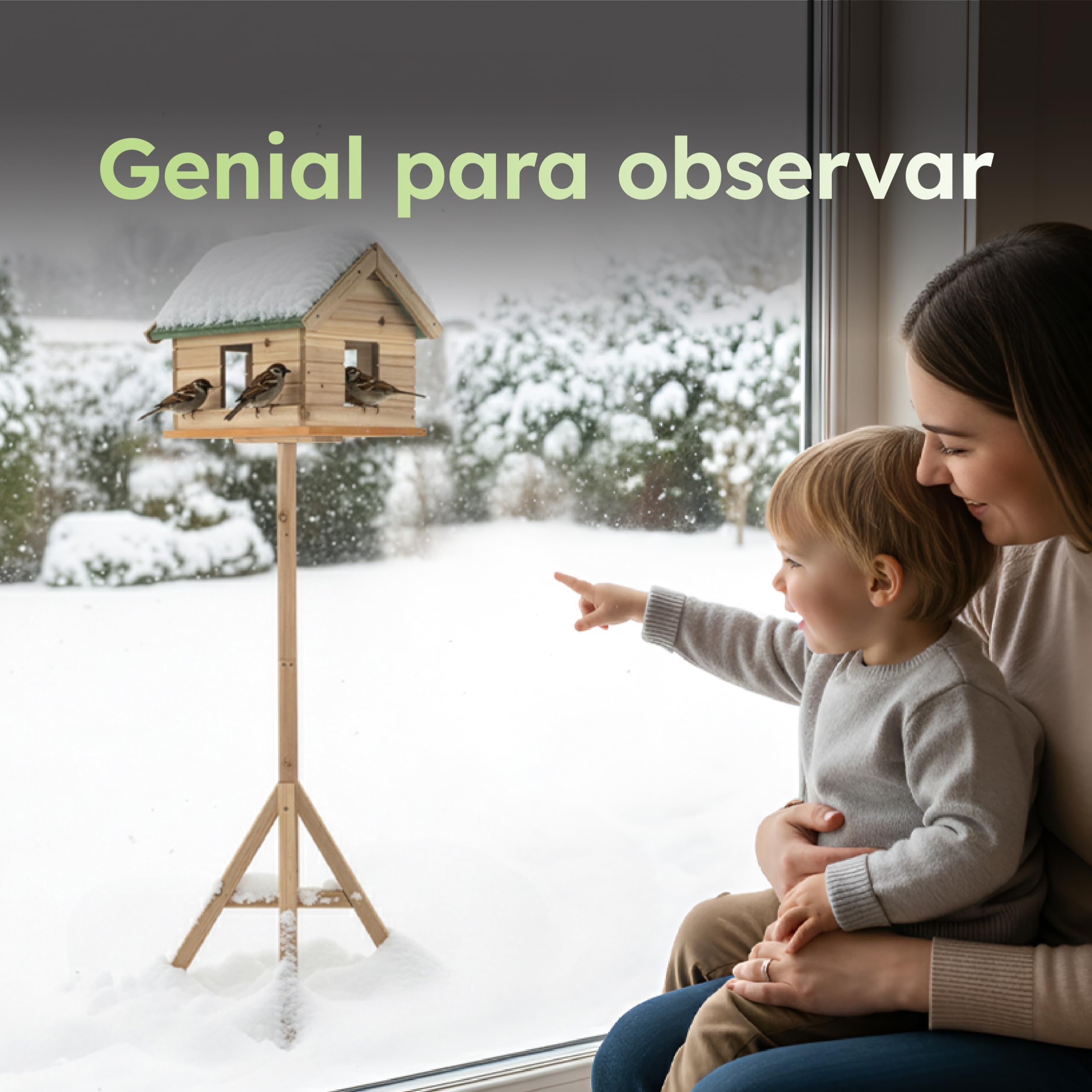Moorland Casa para Pájaros con Ventanas y Soporte Comedero Cerrado Madera | 135cm Verde Techo con Tejas Resistente al Clima Para Todo el Año Abeto FSC jardin aves VH2