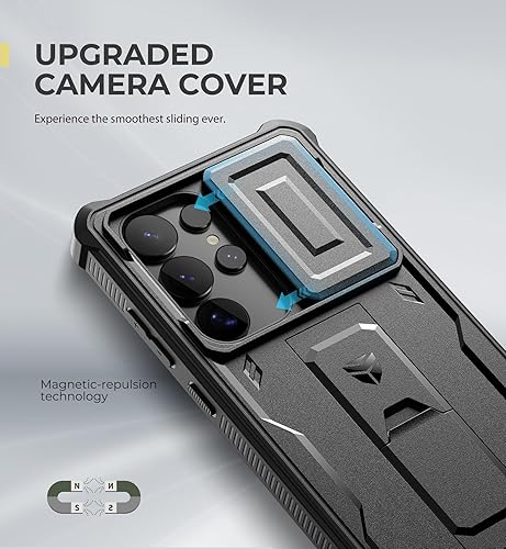 Vista 68 de Dexnor Funda para Samsung Galaxy S24 Plus con cubierta deslizante integrada para cámara, protector de pantalla y soporte, a prueba de golpes, funda