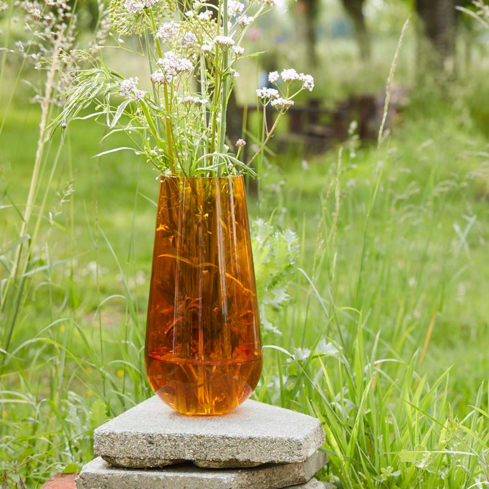 Point-Virgule Vase decoratif, décoration Maison, Vase Fleur en Verre, Orange, 17.5x35cm