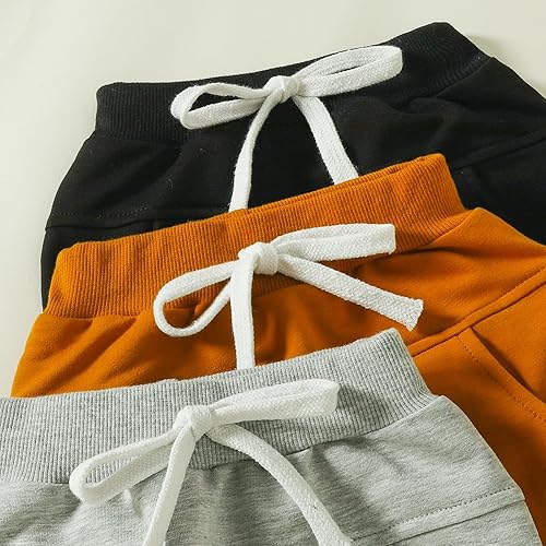 Miniatura 4 de Pantalones de otoño para bebé, paquete de 3 unidades, pantalones deportivos casuales de color sólido, con bolsillo y cintura elástica, pantalones