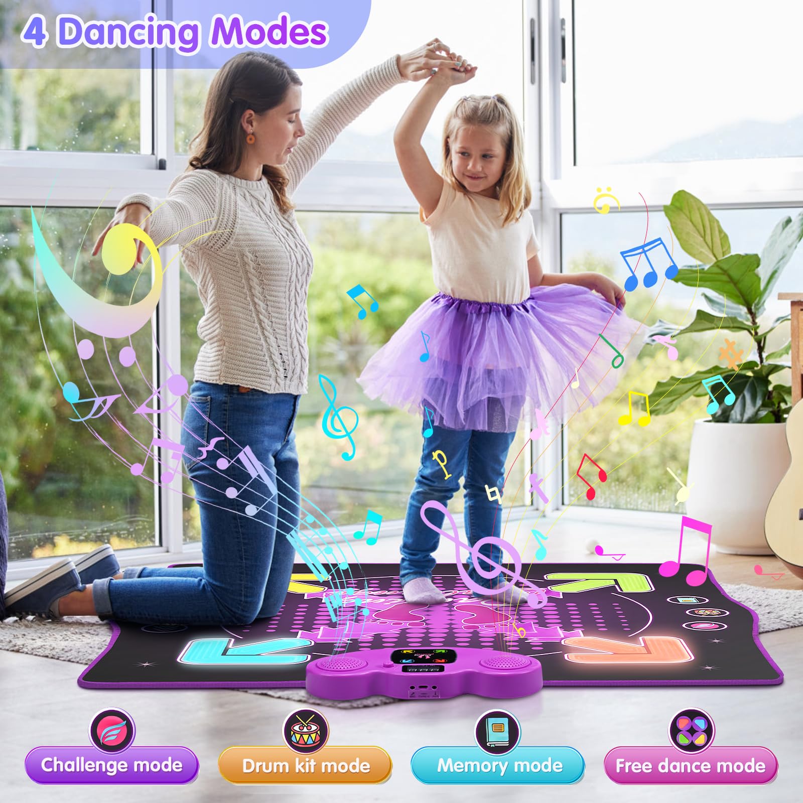 Generisch Tapis de jeu pour enfants avec 8 flèches lumineuses pour enfants pour un plaisir de danse interactif avec musique Bluetooth Tapis musical interactif pour enfants et filles