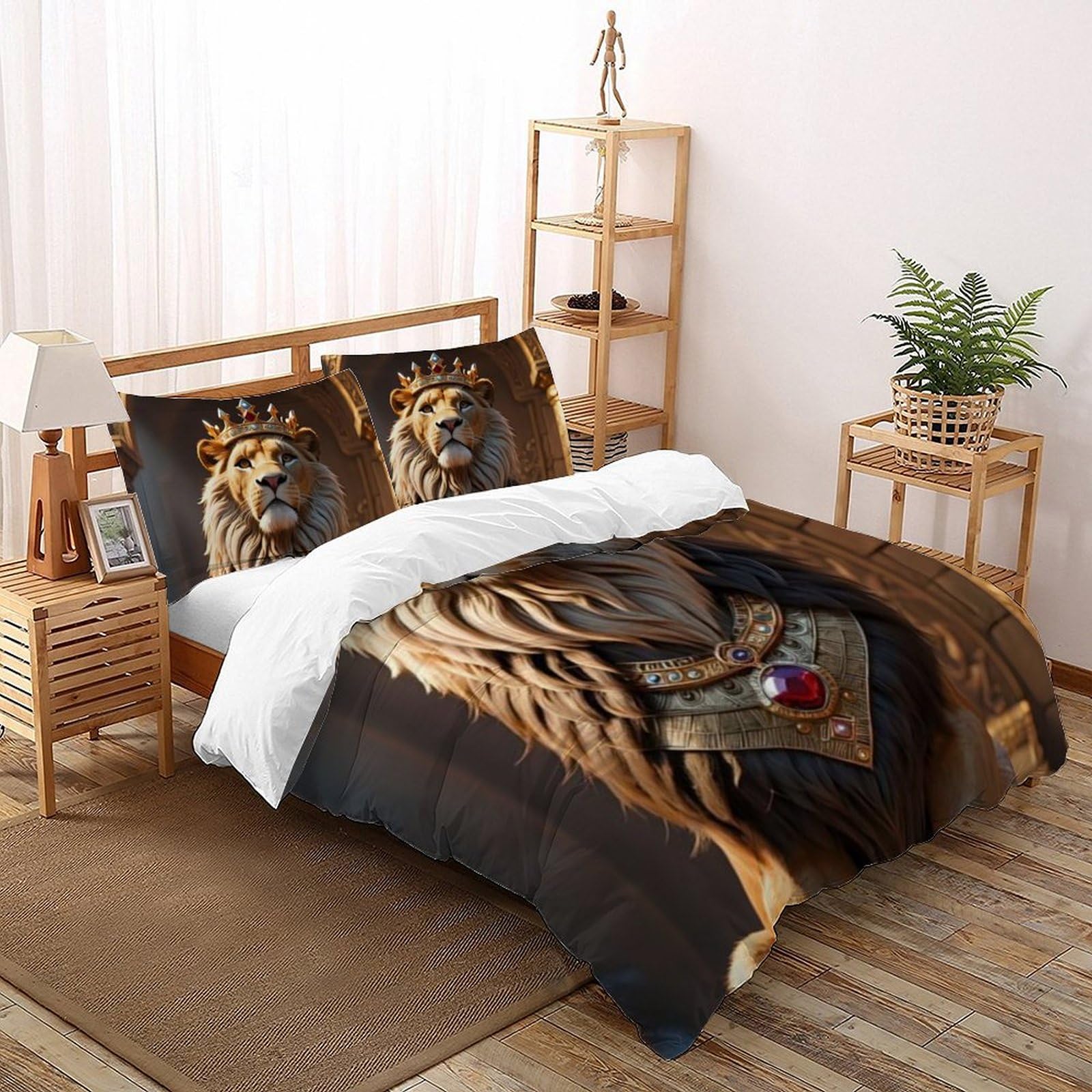Parure de Lit Lion Facile à Repasser Housse de Couette King Anti-Plis pour Ados