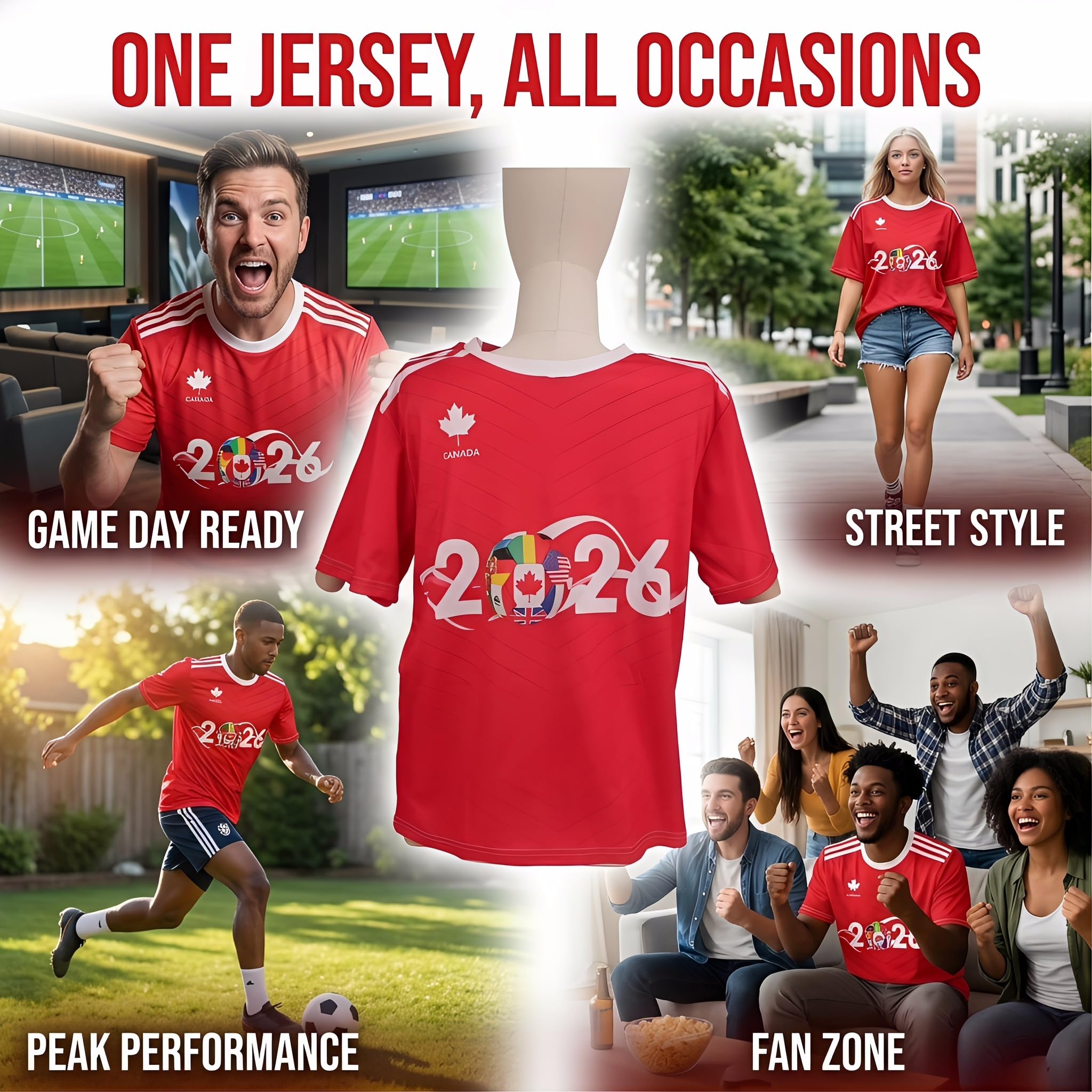 Team Canada Soccer Jersey, One Piece Youth&Adult Canada Soccer Jersey, Size S-3XL Red World Football Jersey — view 2