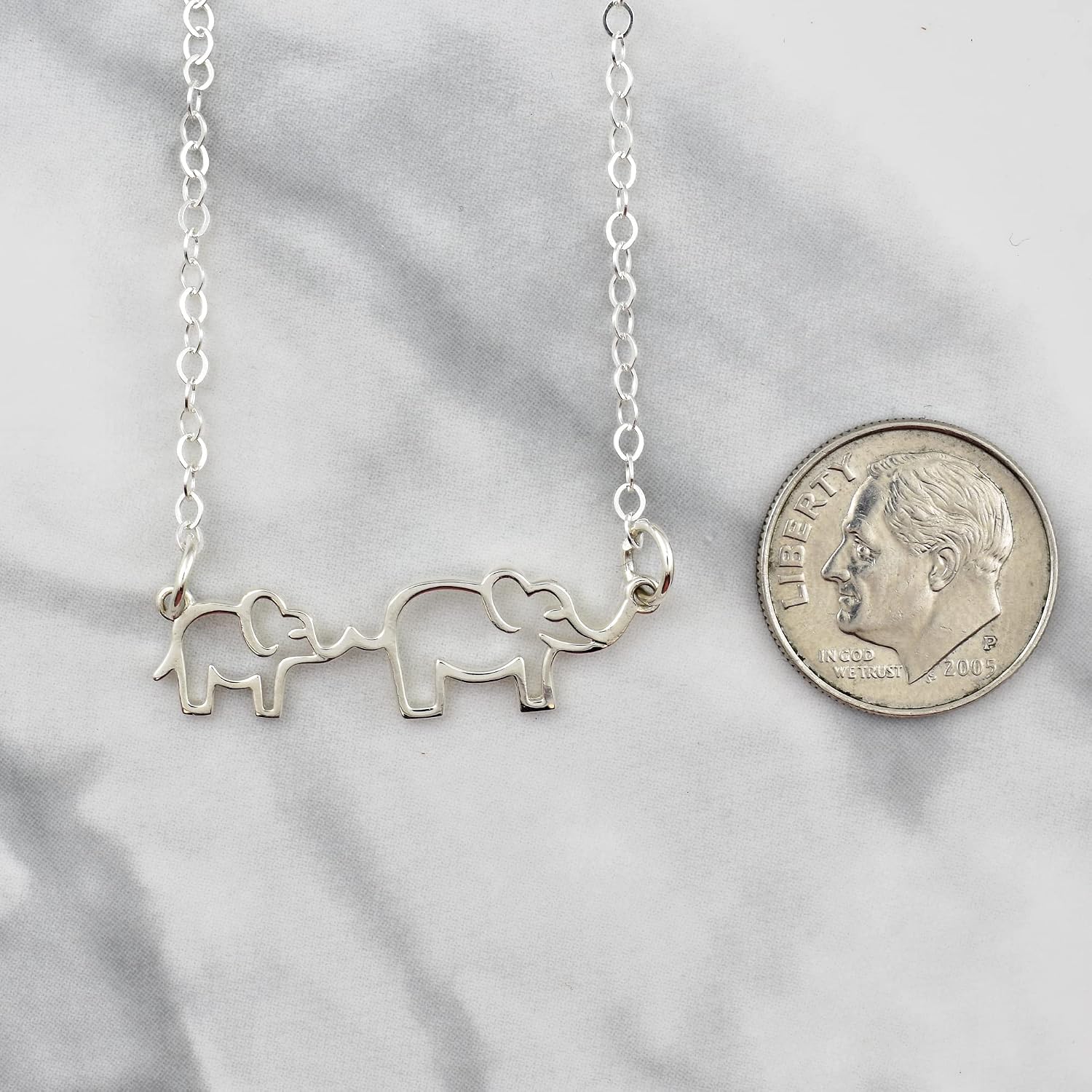 Mom and Baby Elephant Sterling Silver Necklace | 18" Cable Chain | Handmade Jewelry | New Mom Gift