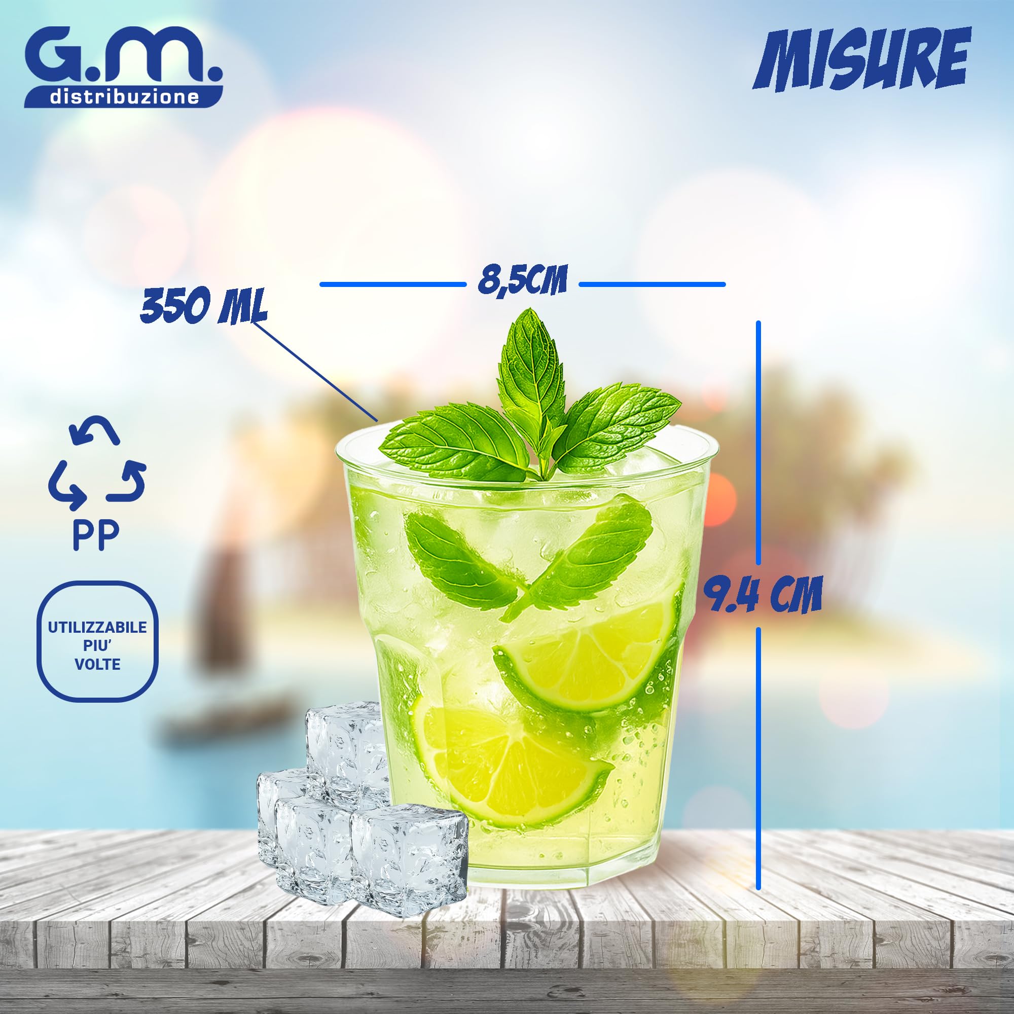 GM 40 Bicchieri Cocktail da 350 ml, Lavabili, Trasparenti Satinati in PP, Infrangibili, Riutilizzabili, per Cocktail, Long Drink, Gin Tonic, Mojito, Aperol Spritz, Feste, Party, Made in Italy