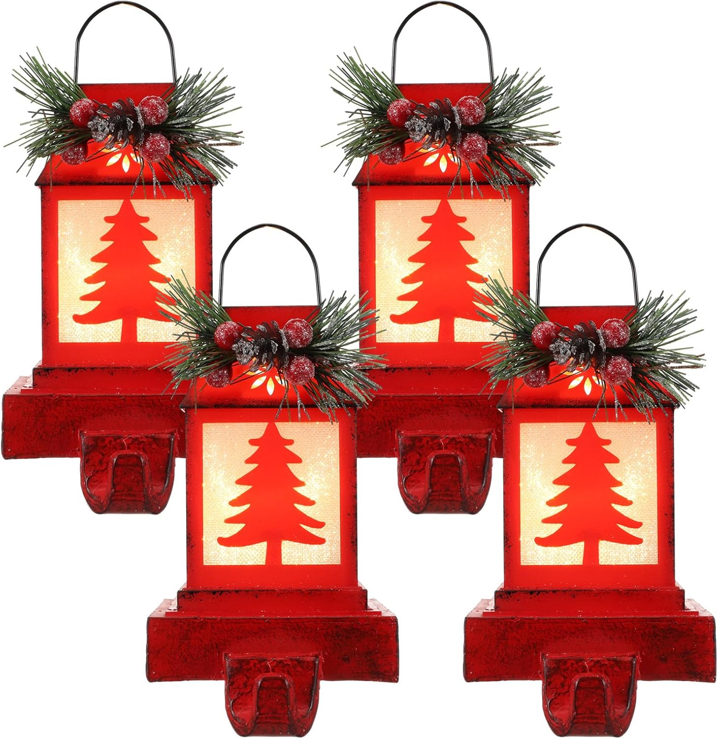 Wenqik 4 Pcs Christmas Lantern Stocking Holders for Mantel