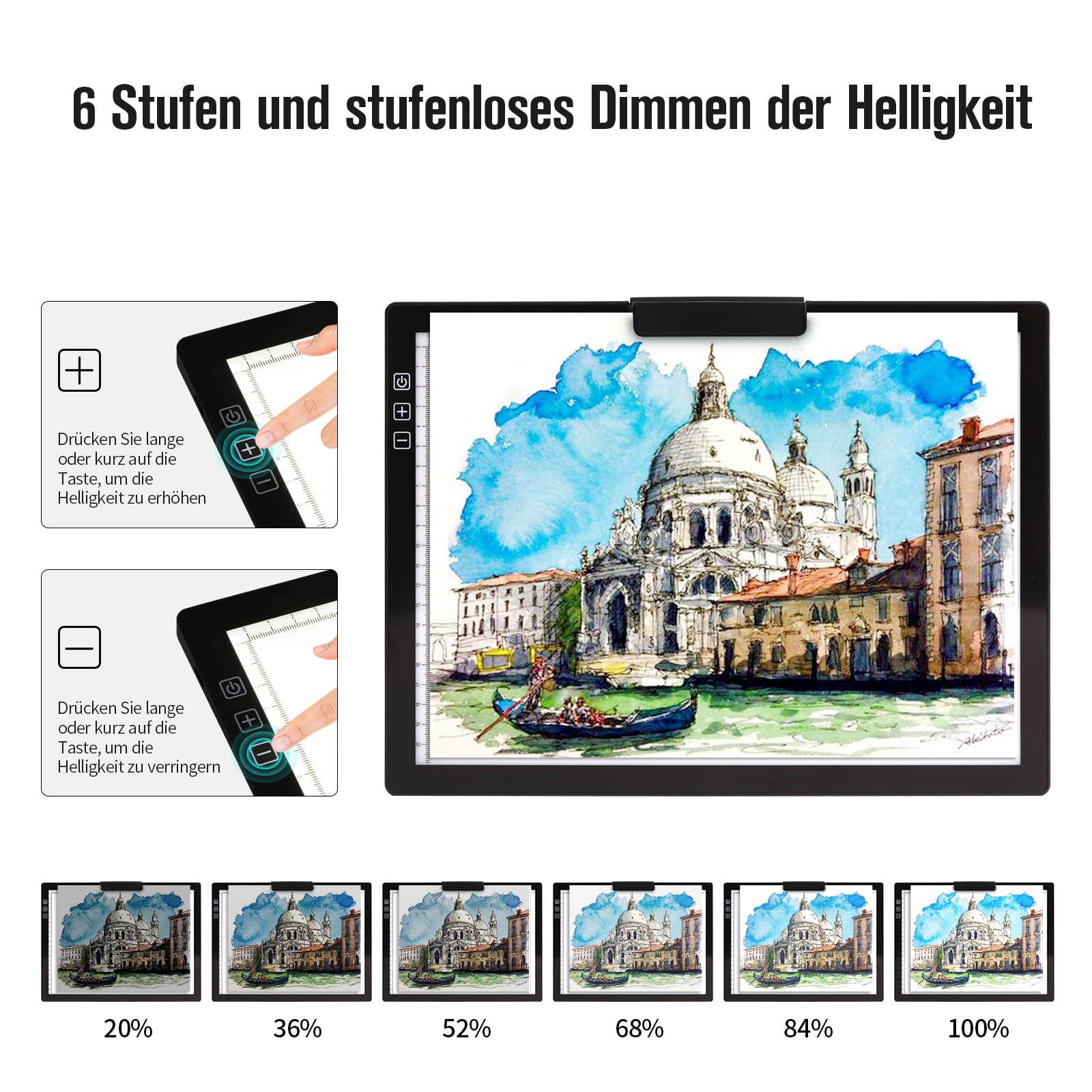 elice Tavolo Luminoso Ricaricabile A4 con Custodia, Funzionamento a Batteria, 6 Livelli di luminosità, Pannello Luminoso Ricaricabile per disegnare, Diamond Painting, Animazione