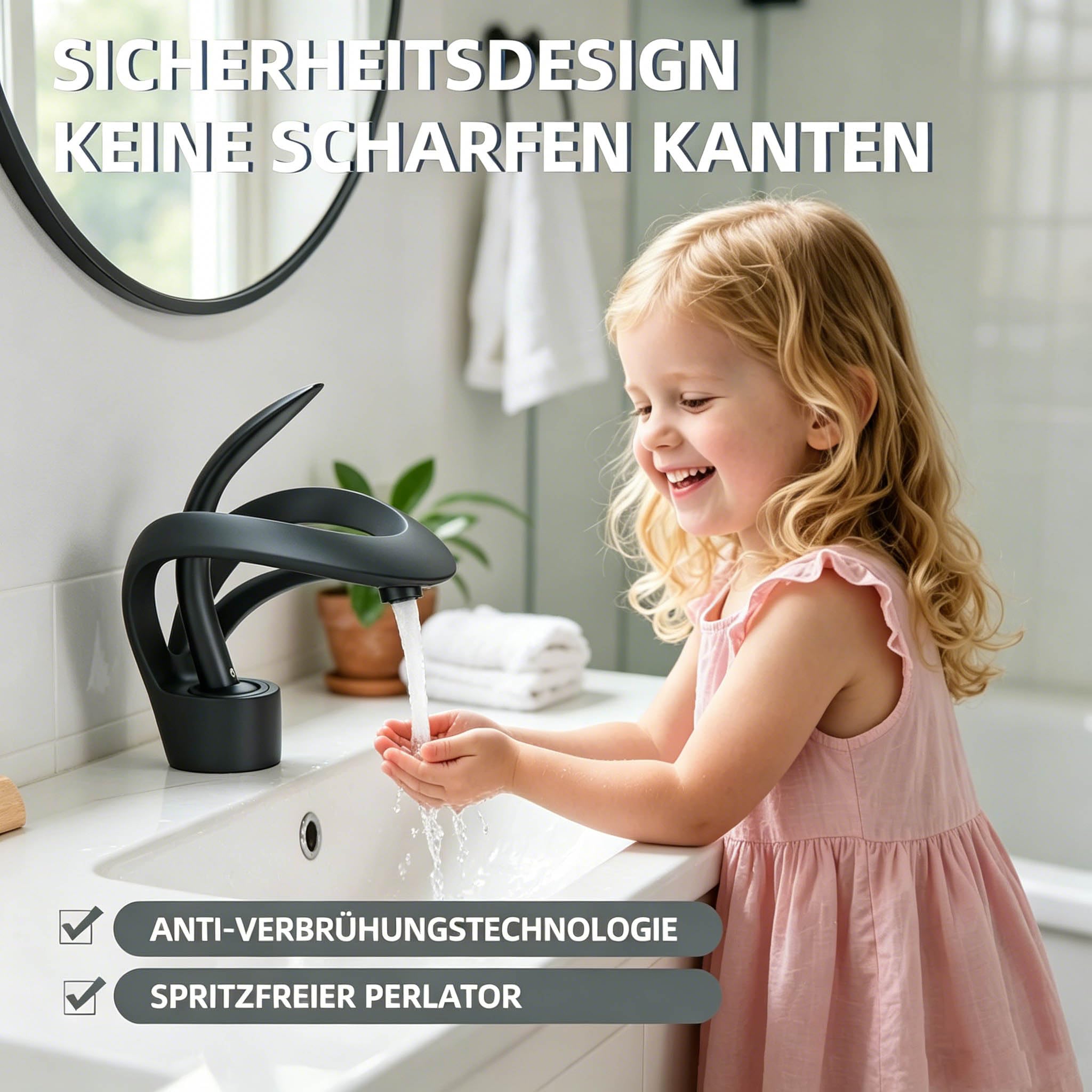 Wasserhahn Bad Einhebel-badarmatur Armatur Badezimmer Mischbatterie Bad Energiesparend Waschbeckenarmatur Einhebelmischer für Badezimmer Schwarz