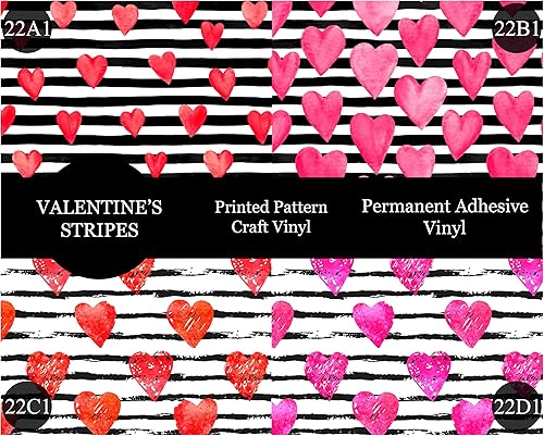 Miniatura 3 de Paquete de 4 láminas de vinilo adhesivo permanente con patrón de San Valentín de 12 x 12 pulgadas, corazones y rayas, funciona con todos los