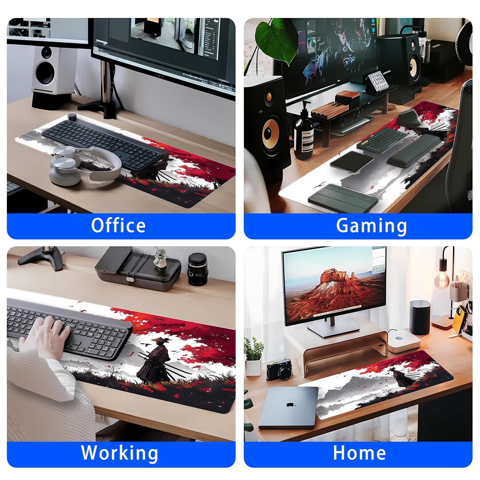 Tapis de Souris de Jeu Japonais XXL 800x300x3mm, Tapis de Bureau Antidérapant et Imperméable à Bords Cousus pour Gamer, PC et Ordinateur Portable (Jeu2)