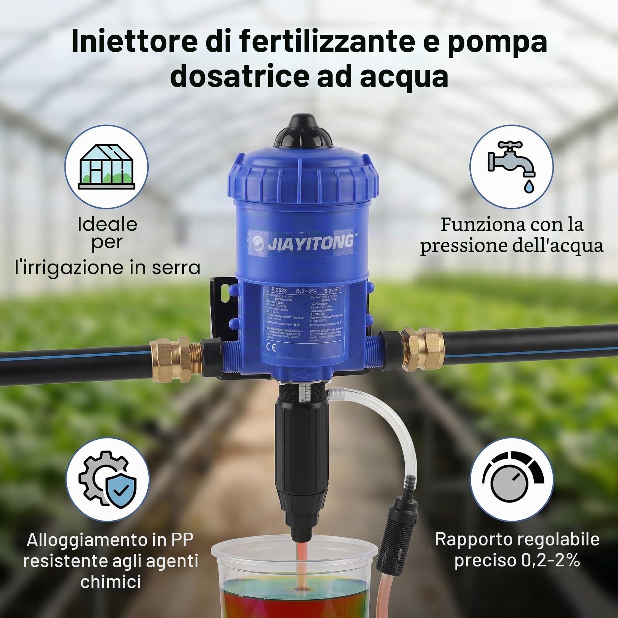 Iniettore di Fertilizzante Regolabile 0,2% -2%, Distributore Automatico di Fertilizzante, Dispositivo di Dosaggio Dosatore per Bestiame da Giardino