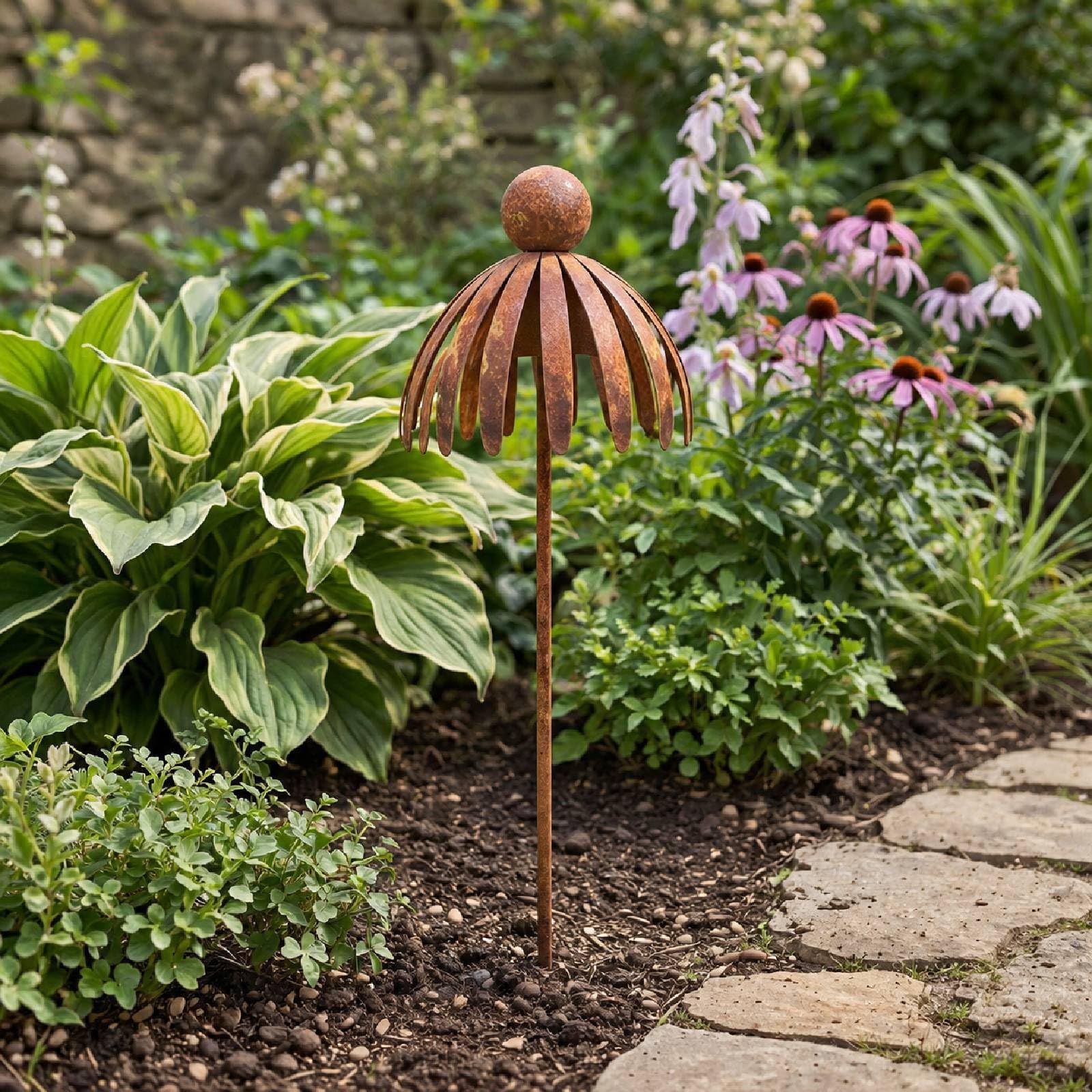 Rusty Outdoor Daisy Flower Metal Yard Stake, 30.7x5.12 Inch (1 PCS)
