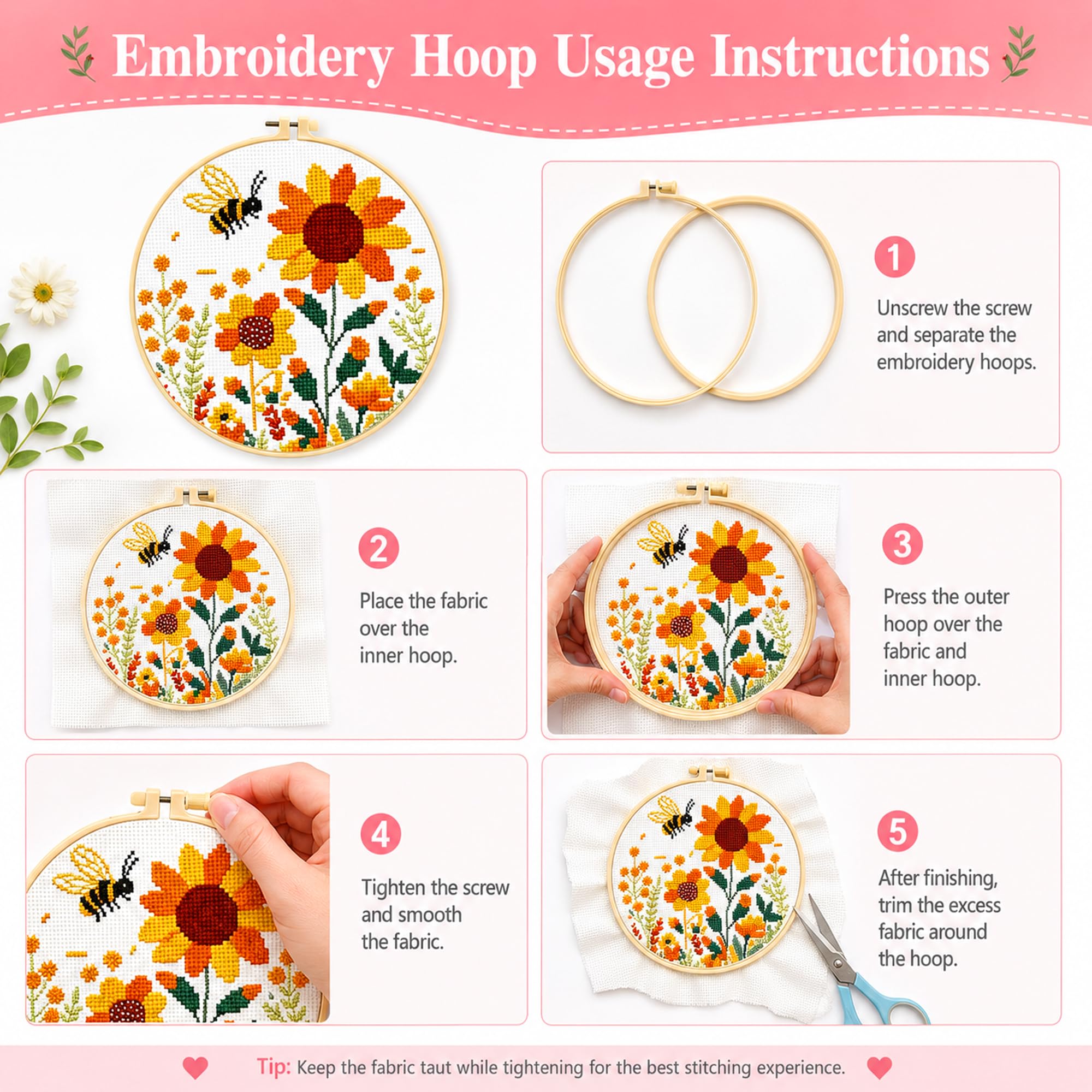 Beginner Cross Stitch Kit - Bee & Flower Designs -7