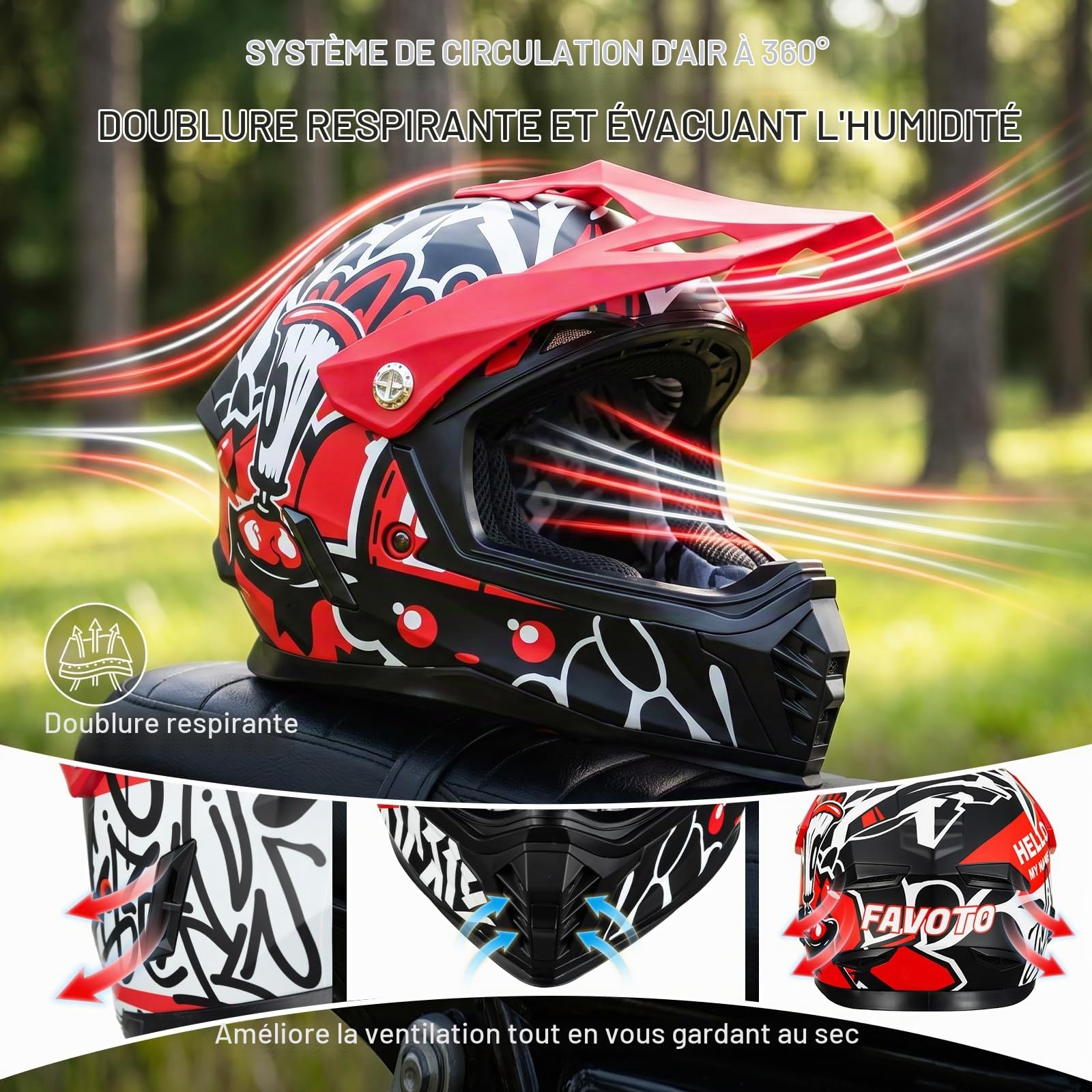 Favoto Casque Motocross Enfant Intégral avec Visière & Casquette Solaire - Certifié ECE 22.06 Casque Cross Léger pour Dirt Bike Off-Road Quad Go-Kart Garçon Fille