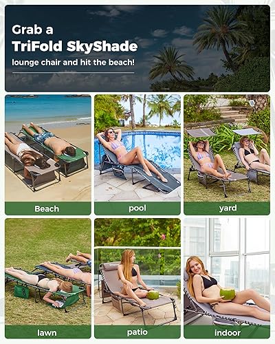 Miniatura 7 de KingCamp Silla de bronceado con agujero facial, sillas de descanso plegables para exteriores, portátil, cómoda, ajustable, 5 posiciones, plegable,
